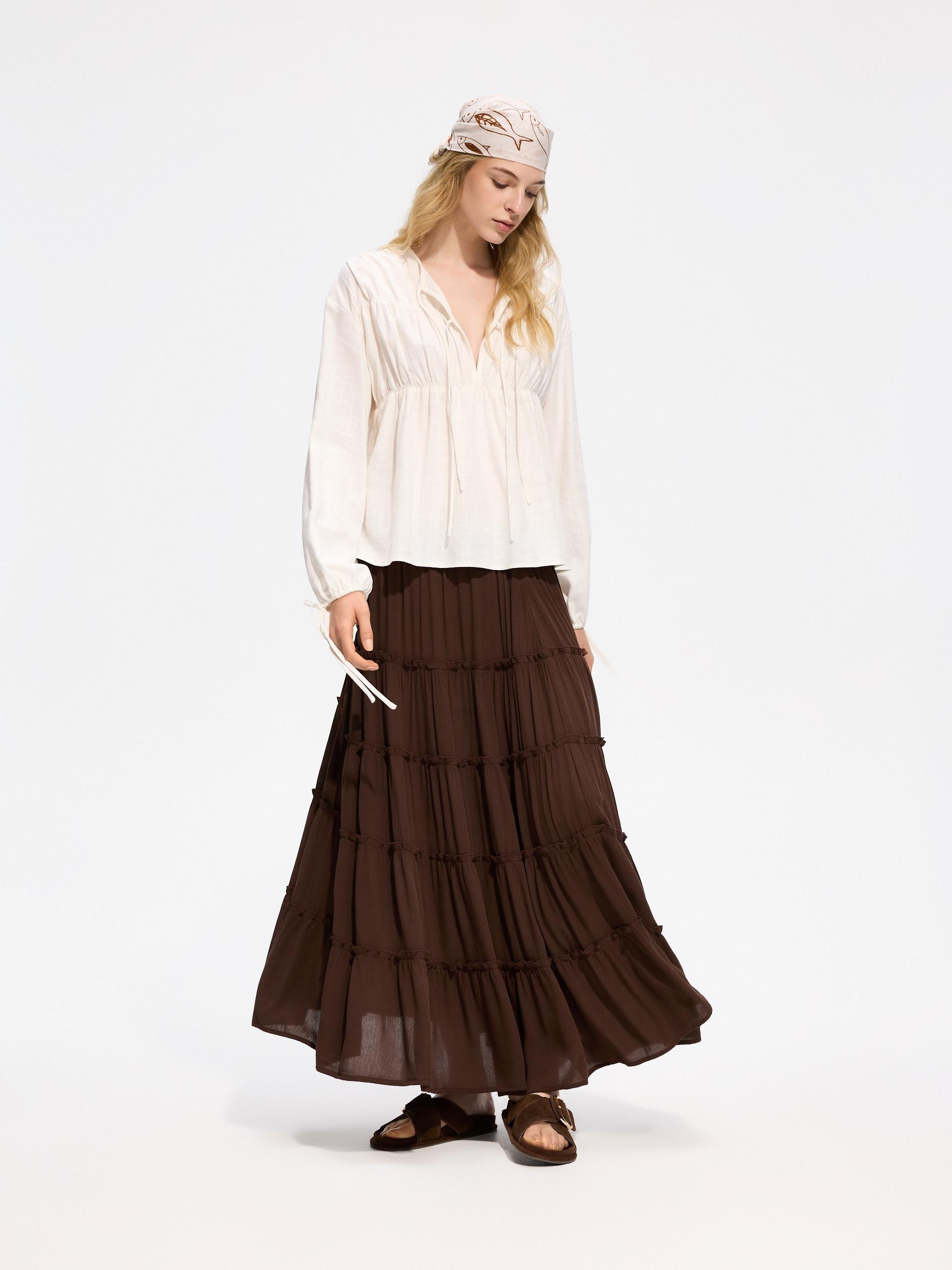 Brown Viscose Skirt, Brown, large image number 0