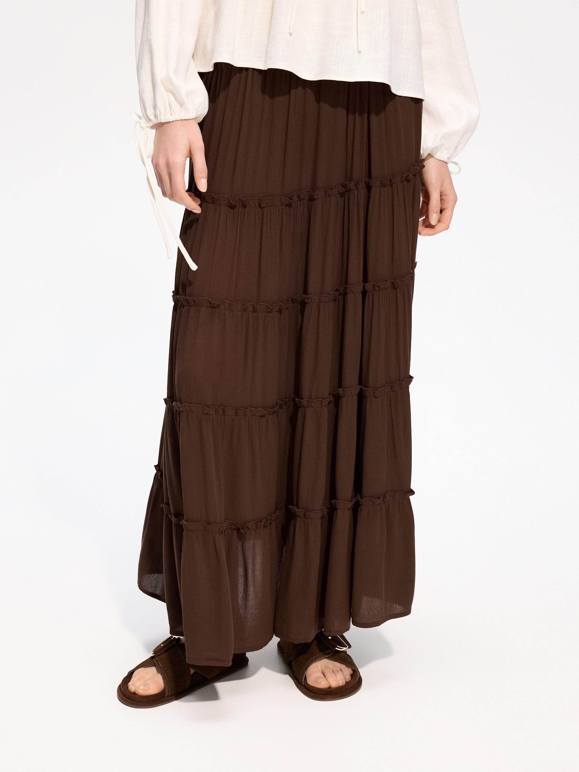 Brown Viscose Skirt, Brown, large image number 1