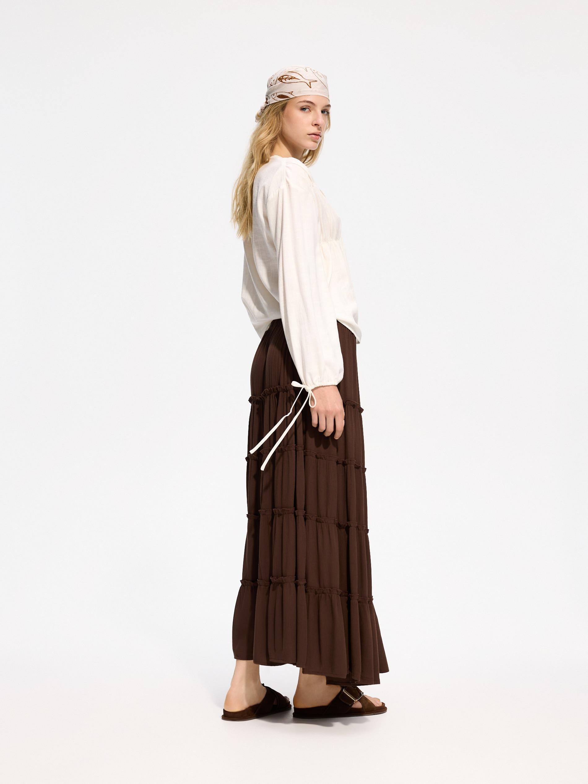 Brown Viscose Skirt, Brown, large image number 3
