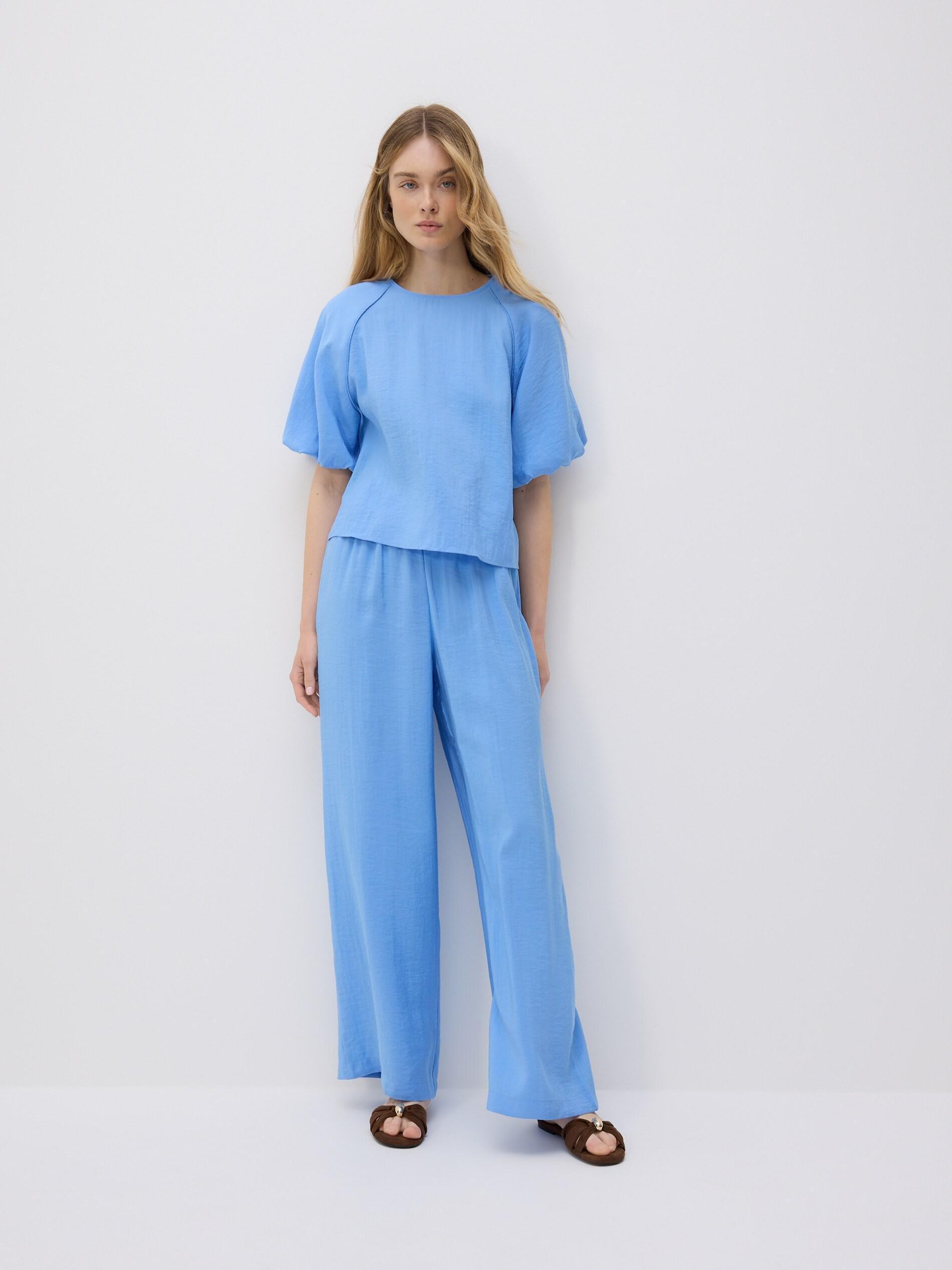 Blue Loose Modal Blend Trousers, Blue, large image number 2