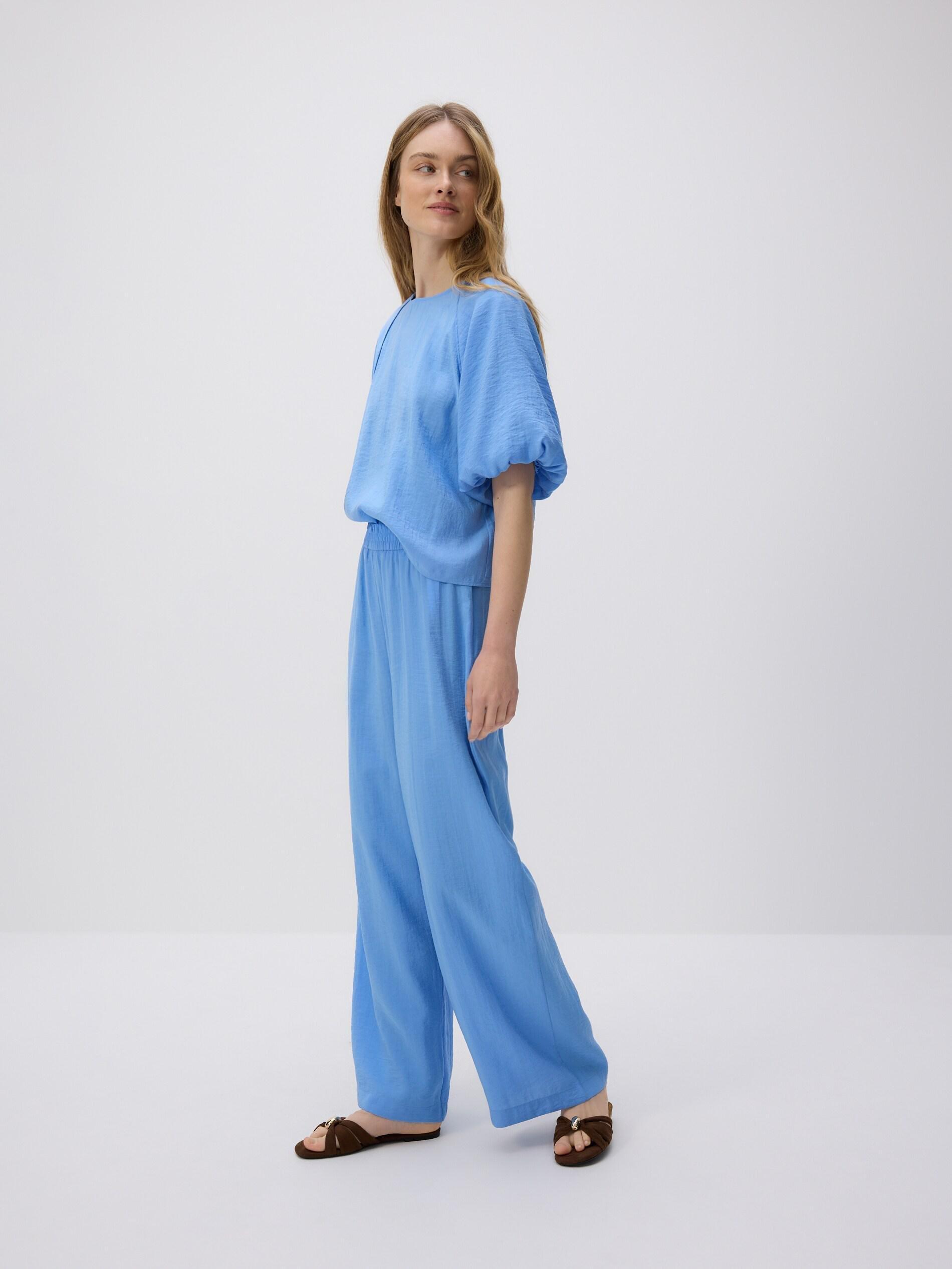 Blue Loose Modal Blend Trousers, Blue, large image number 3