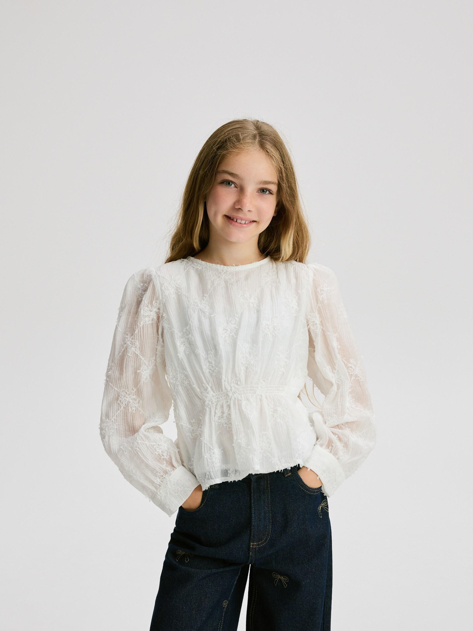 Cream Blouse With Embroidery Detailing, Ivory, large image number 2