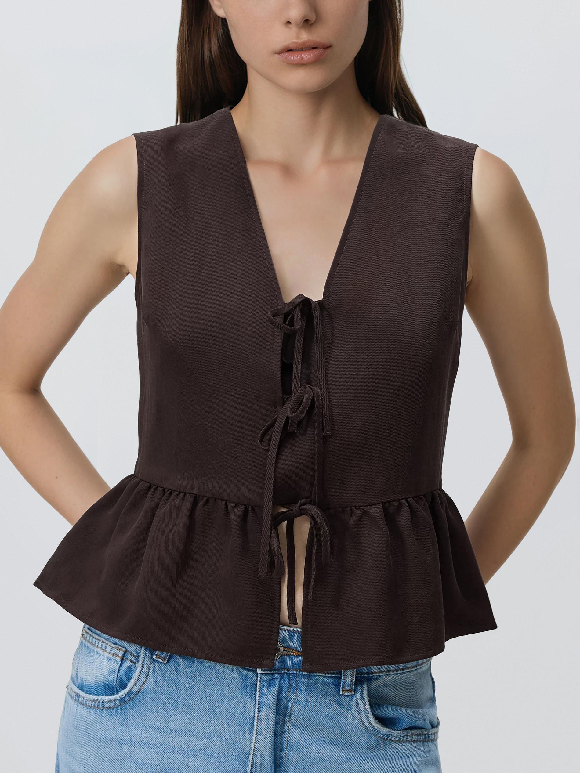 Brown Lyocell Rich Vest, Brown, large image number 0