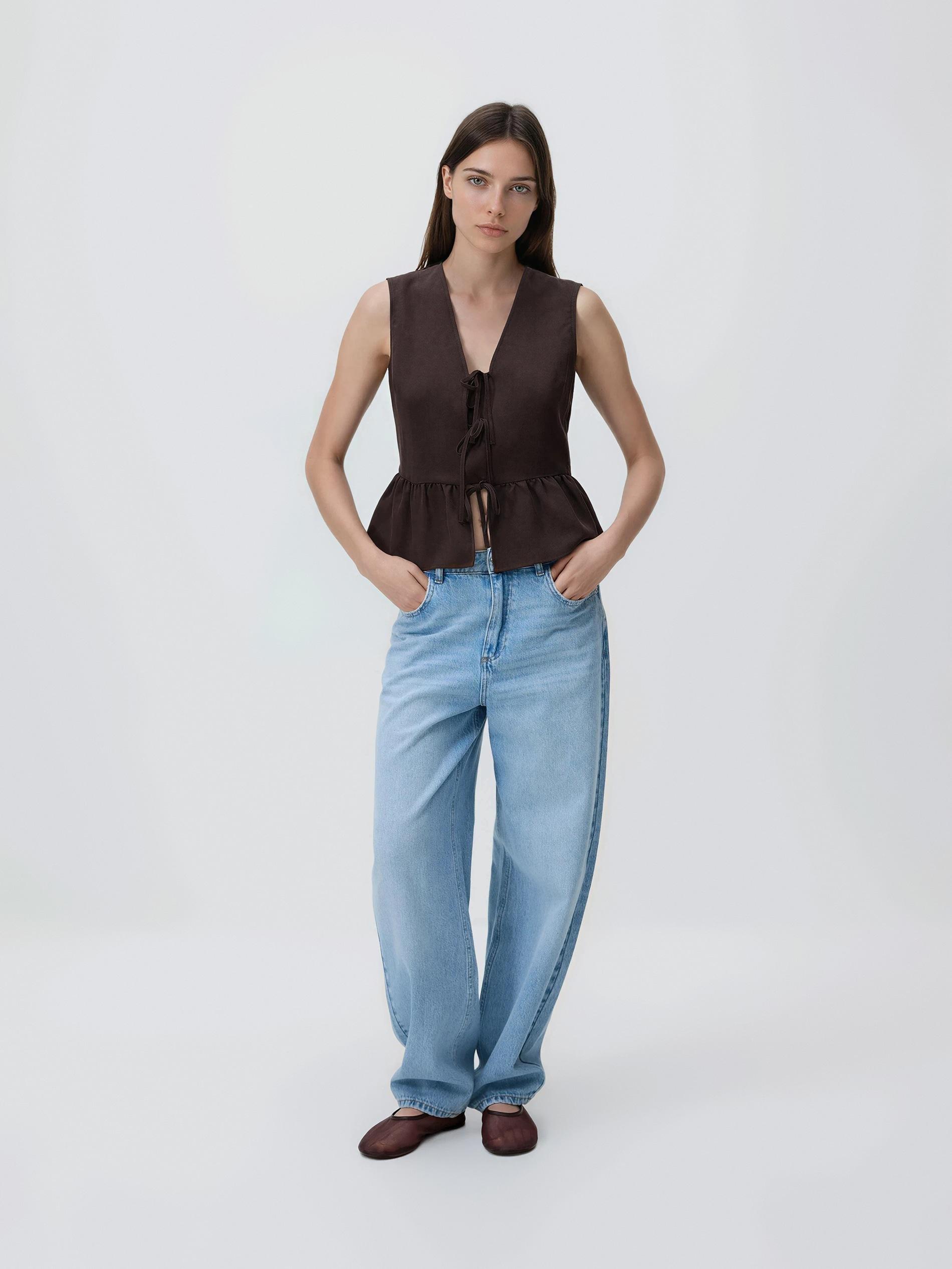 Brown Lyocell Rich Vest, Brown, medium