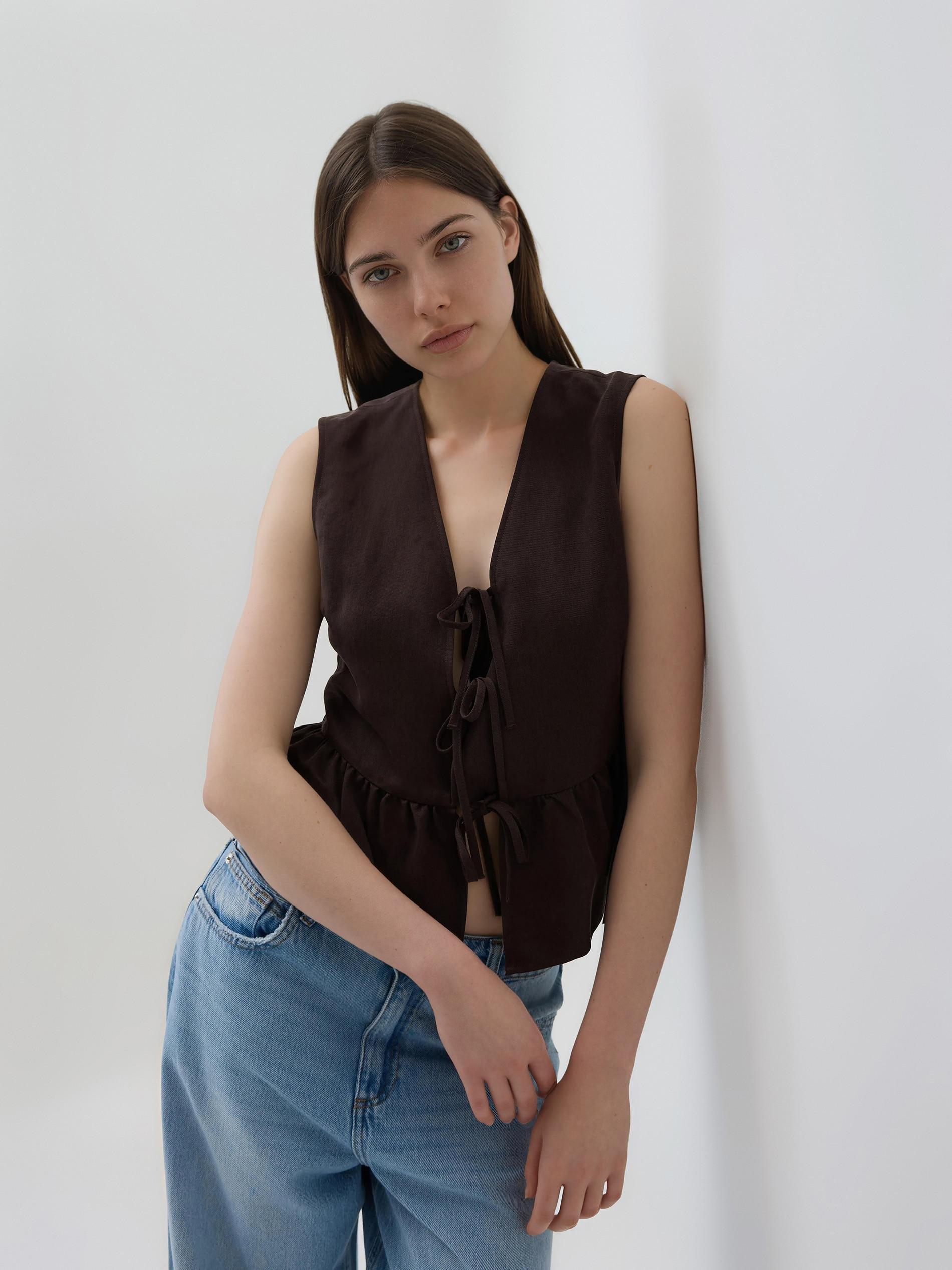Brown Lyocell Rich Vest, Brown, large image number 2