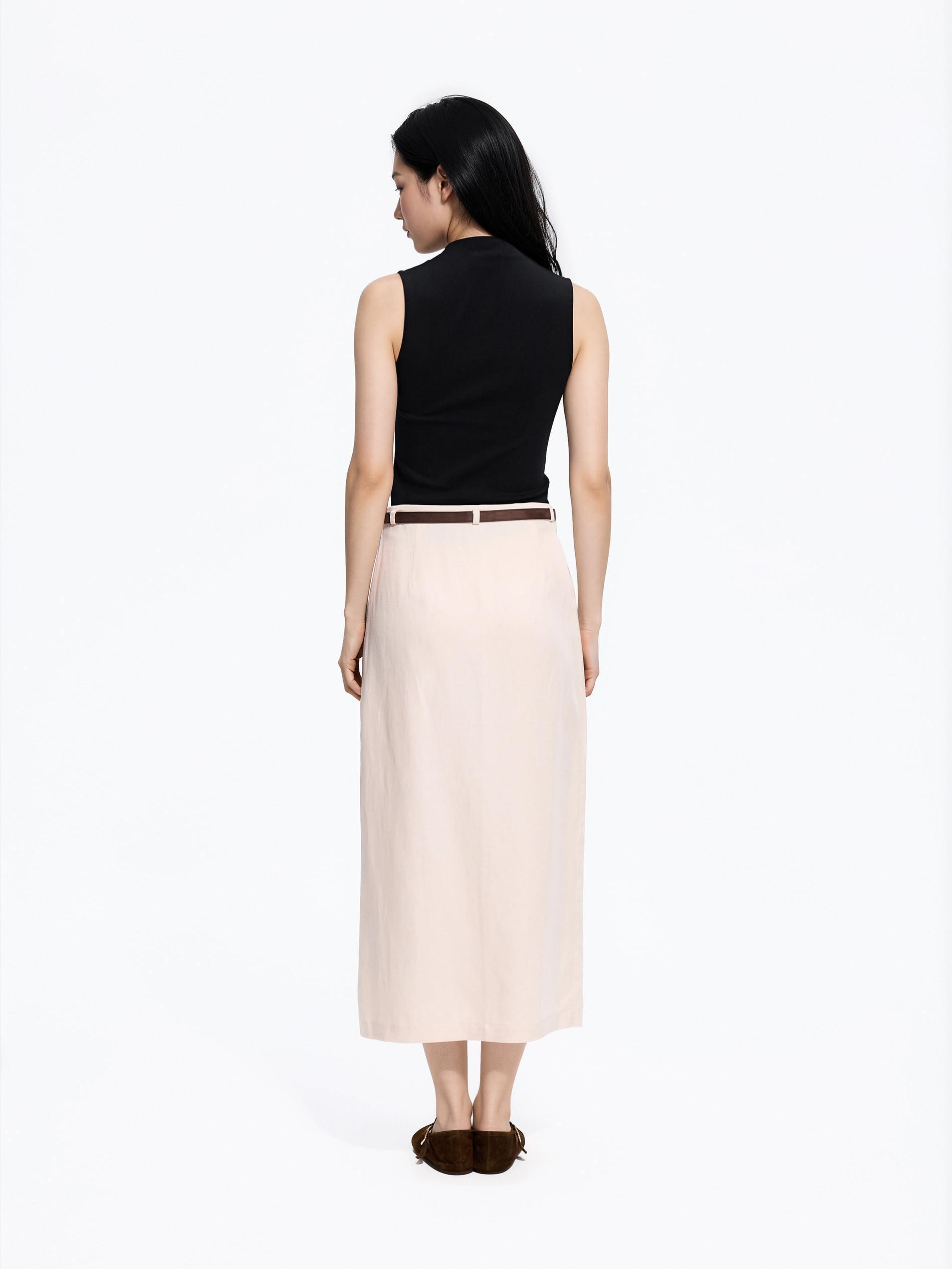 Beige Lyocell Blend Skirt, Beige, medium