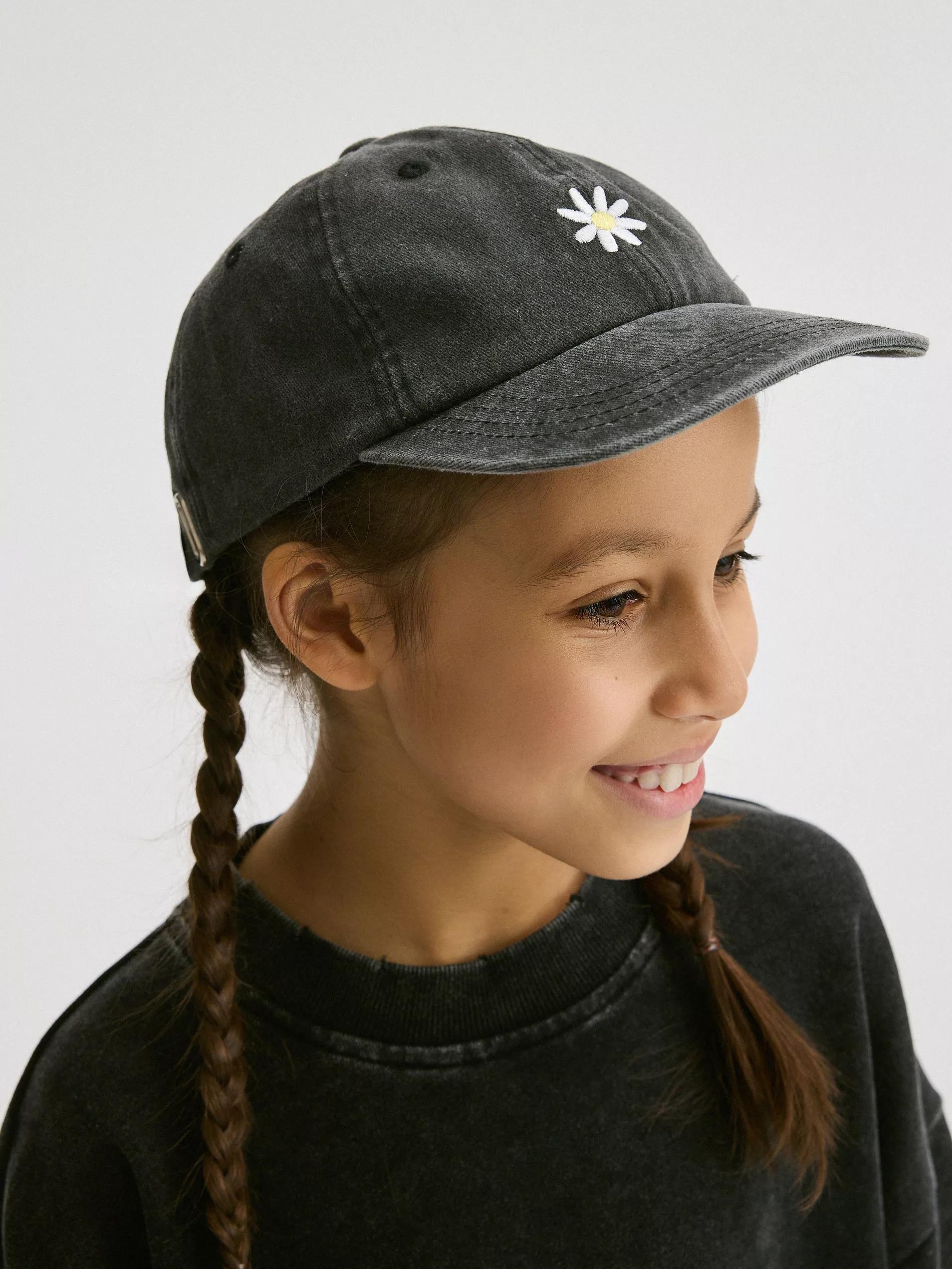 Grey Embroidered Cap, Kids Girls, , large image number 1