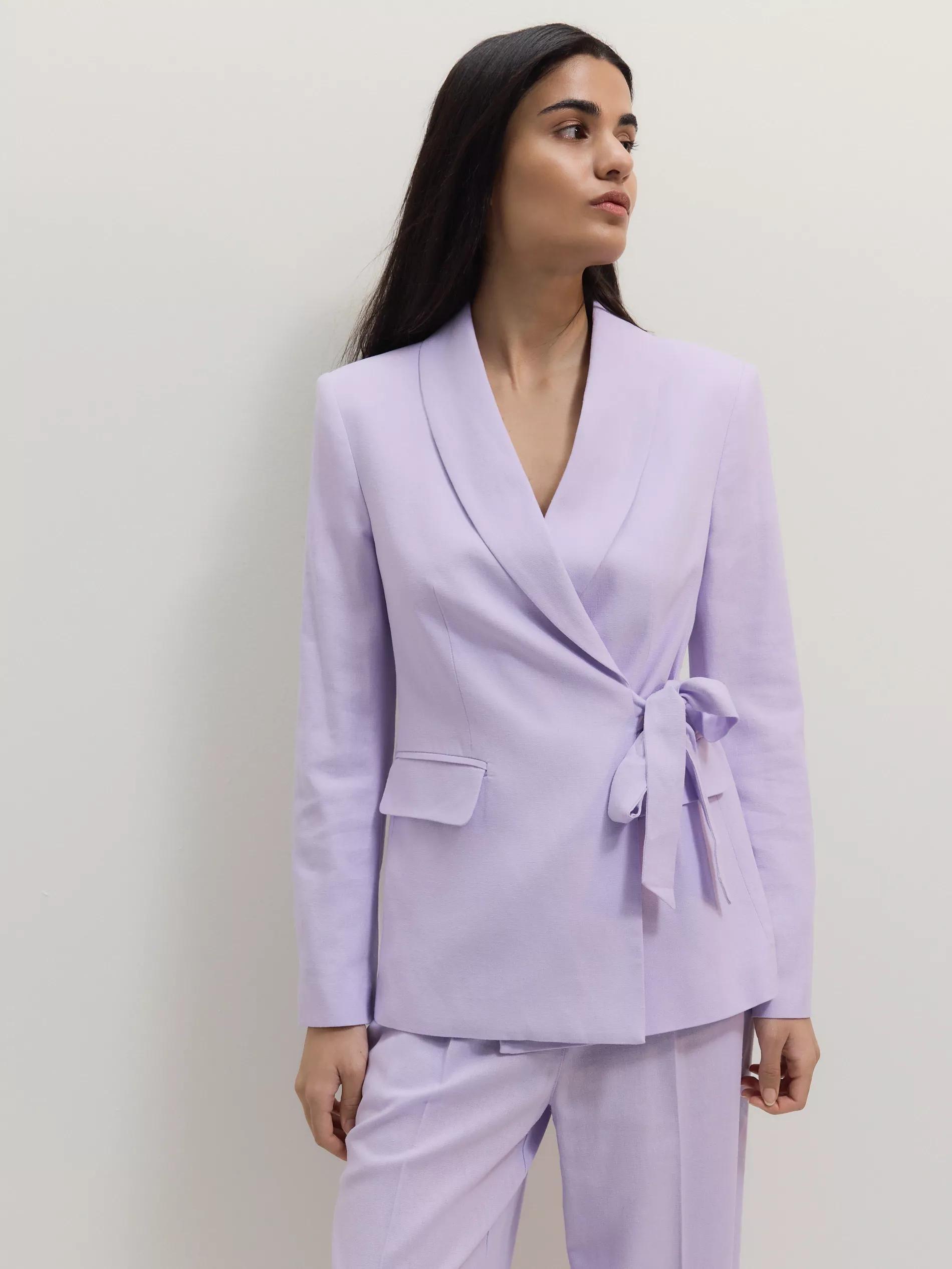 Lavender Plain Belted Blazer, , large image number 0