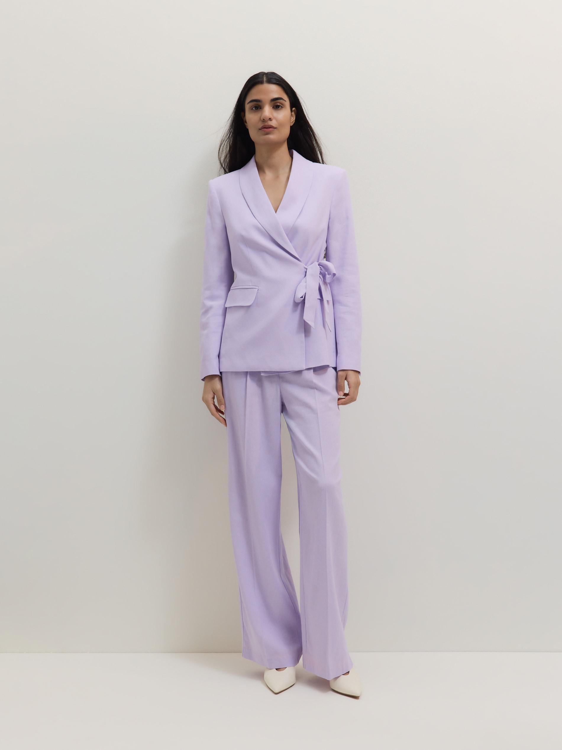 Lavender Plain Belted Blazer, Purple, large image number 2