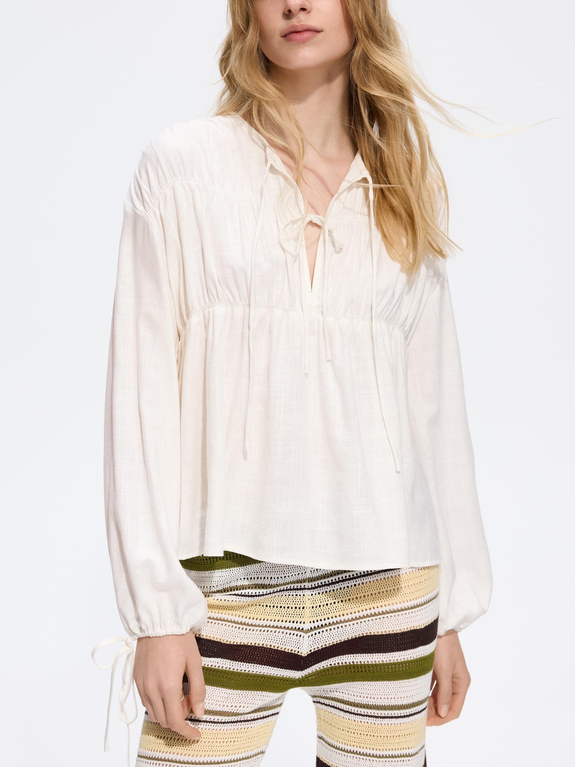 White Viscose Blend Blouse, White, large image number 1