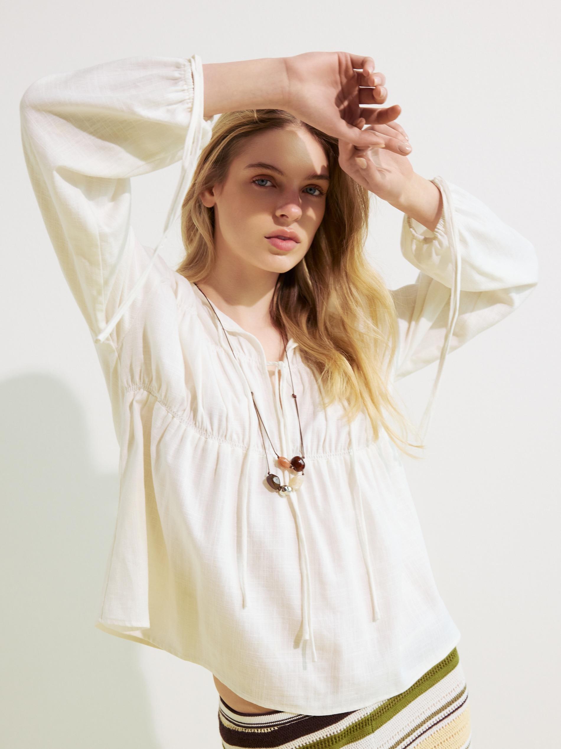 White Viscose Blend Blouse, White, large image number 3