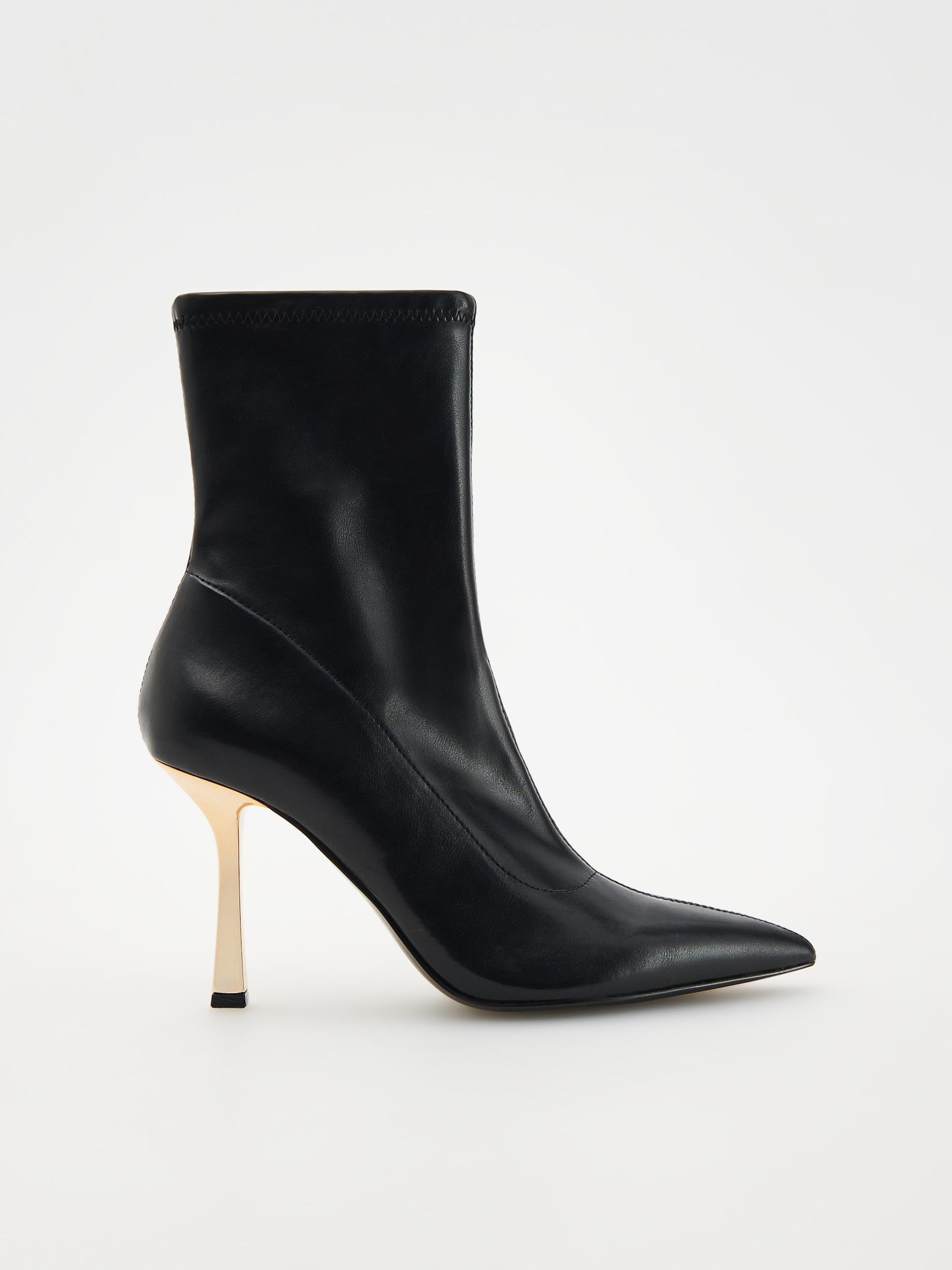 Black Ankle Boots With Gold Tone Stiletto Heel, , large image number 0