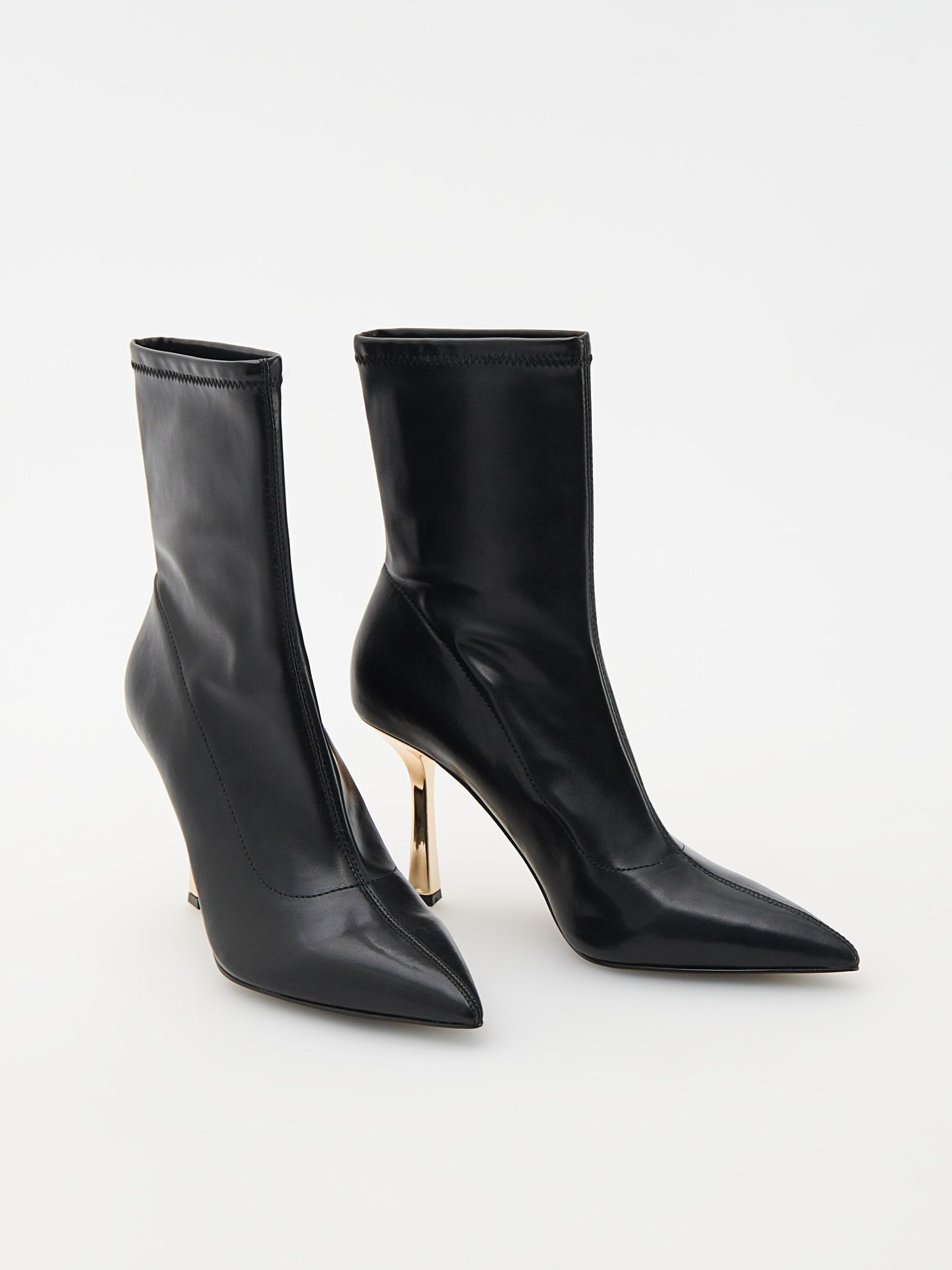 Black Ankle Boots With Gold Tone Stiletto Heel, , large image number 1