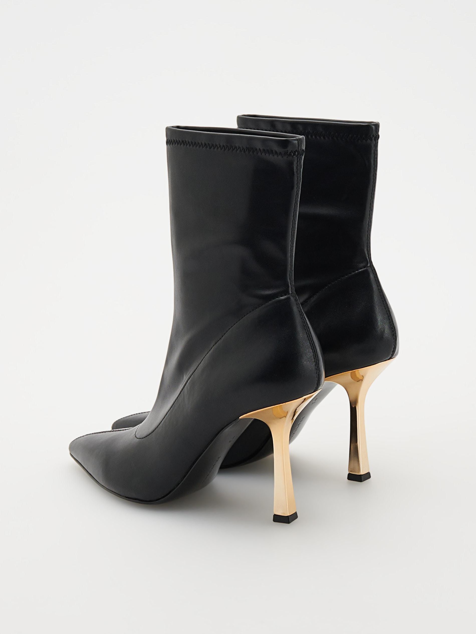 Black Ankle Boots With Gold Tone Stiletto Heel, , large image number 2