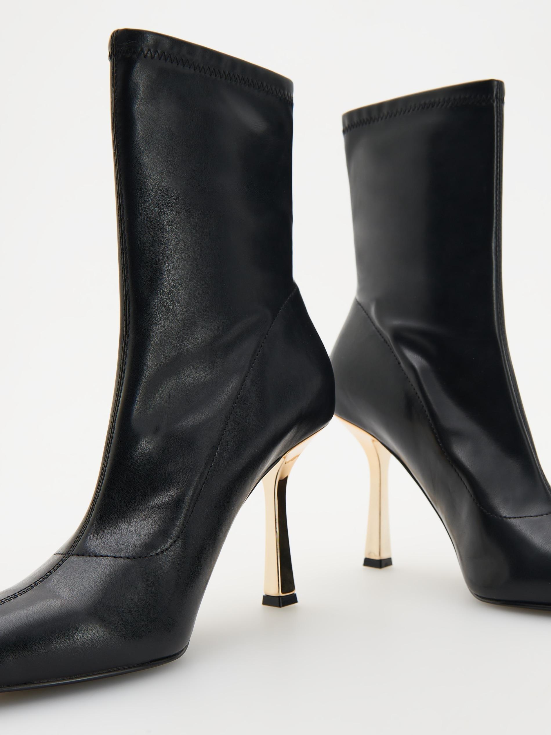 Black Ankle Boots With Gold Tone Stiletto Heel, , large image number 3