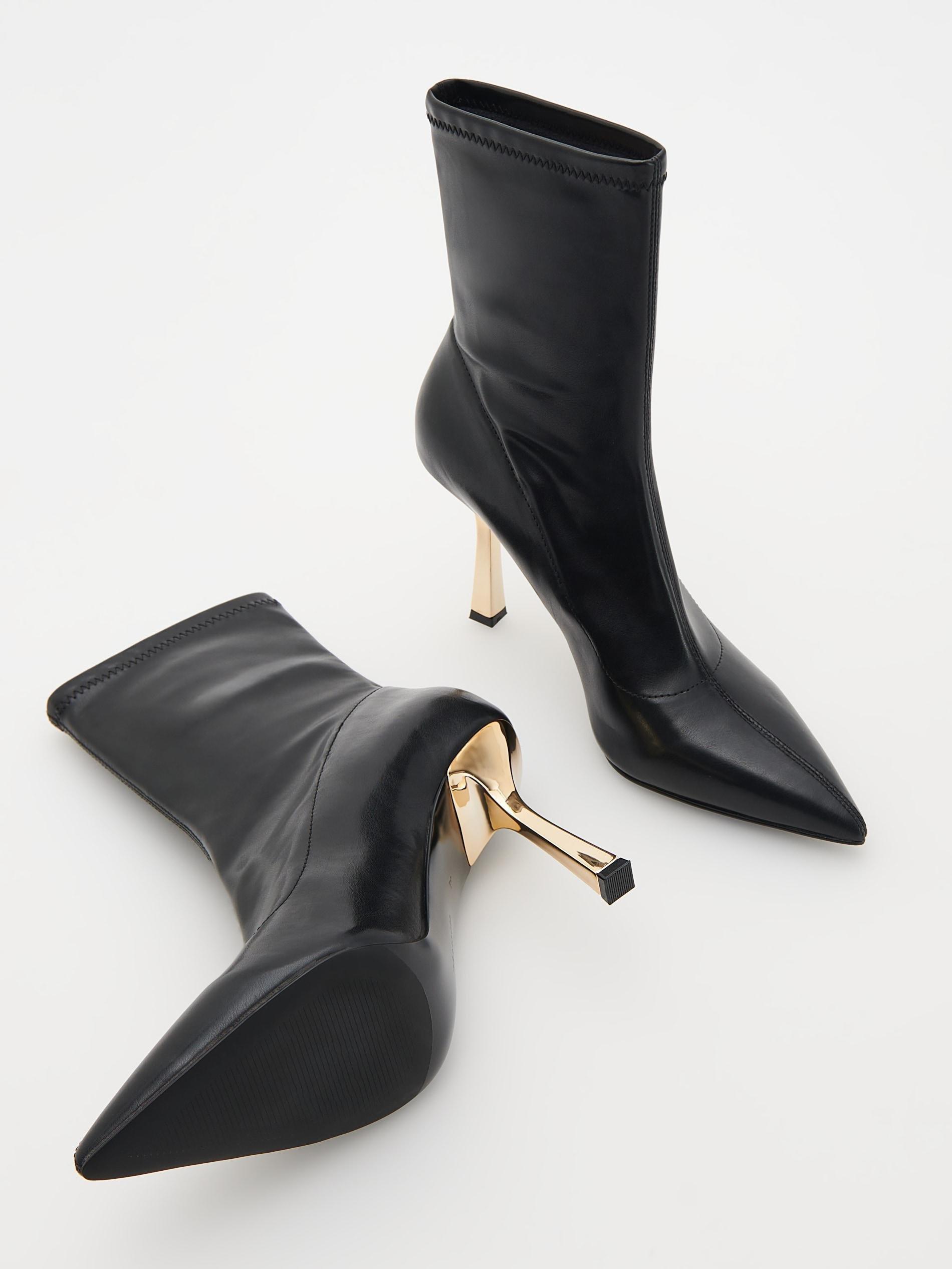 Black Ankle Boots With Gold Tone Stiletto Heel, , large image number 4
