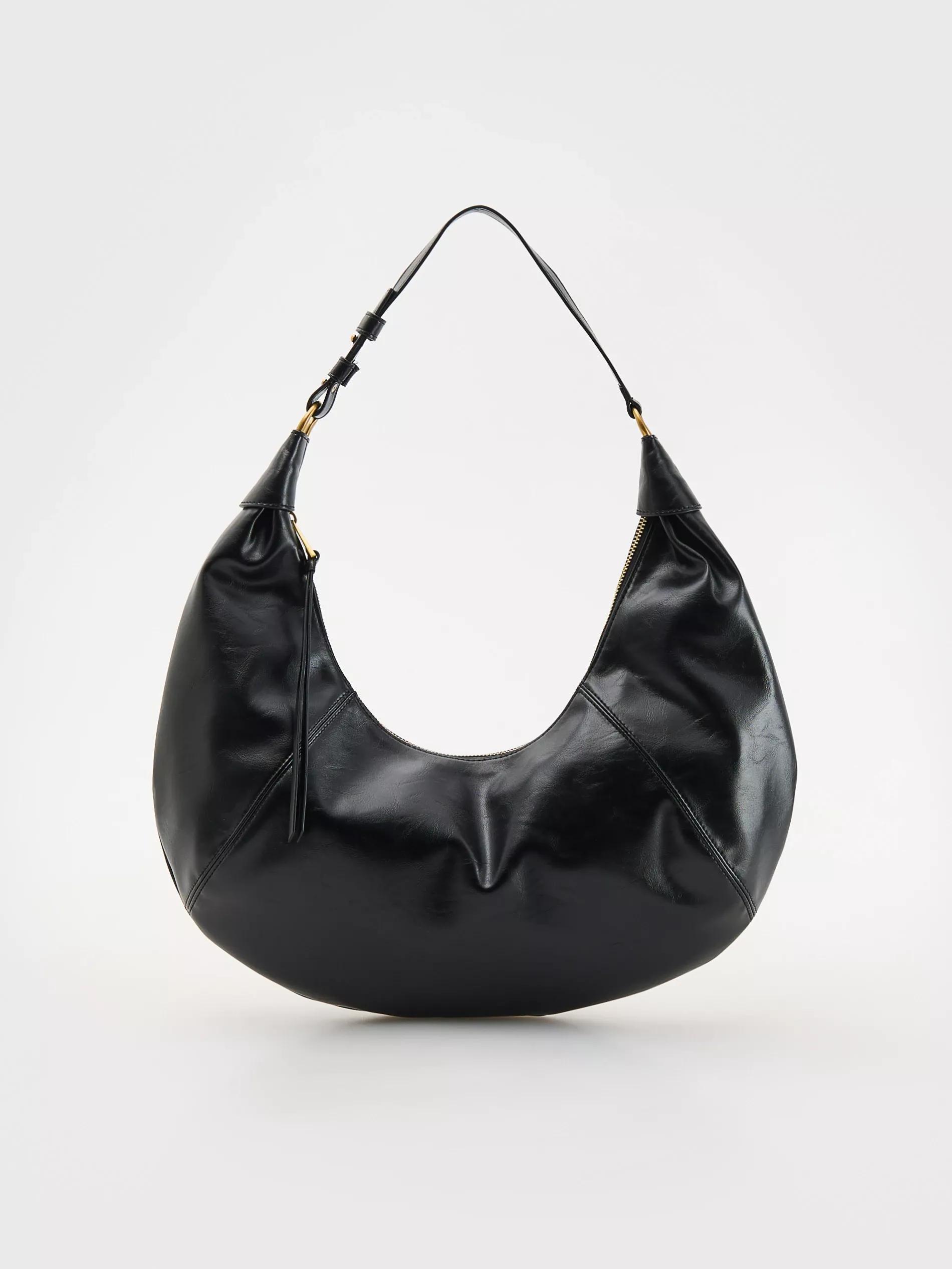Black Plain Handmade Hobo Bag, Black, large image number 2