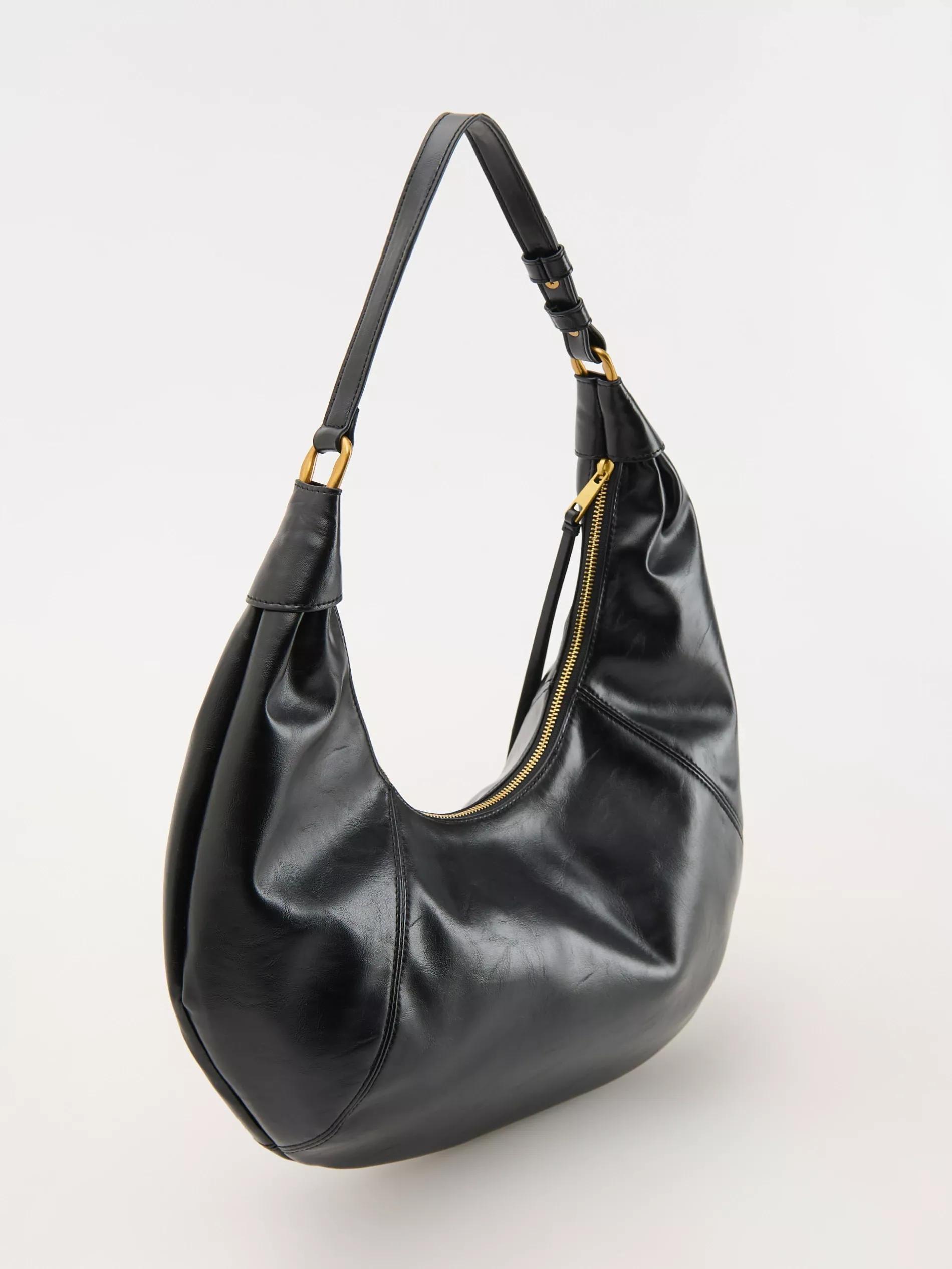 Black Plain Handmade Hobo Bag, Black, large image number 3