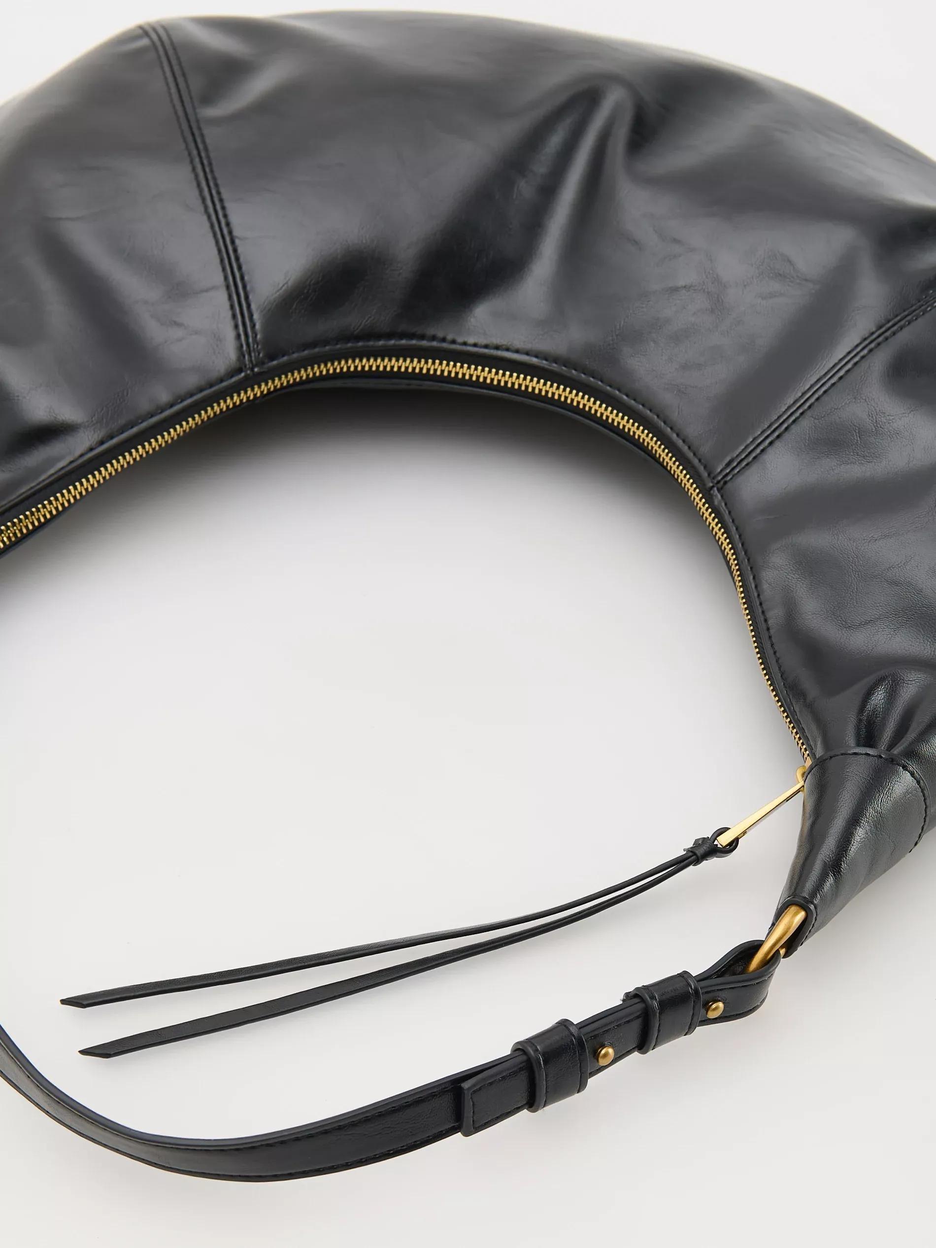 Black Plain Handmade Hobo Bag, Black, large image number 4
