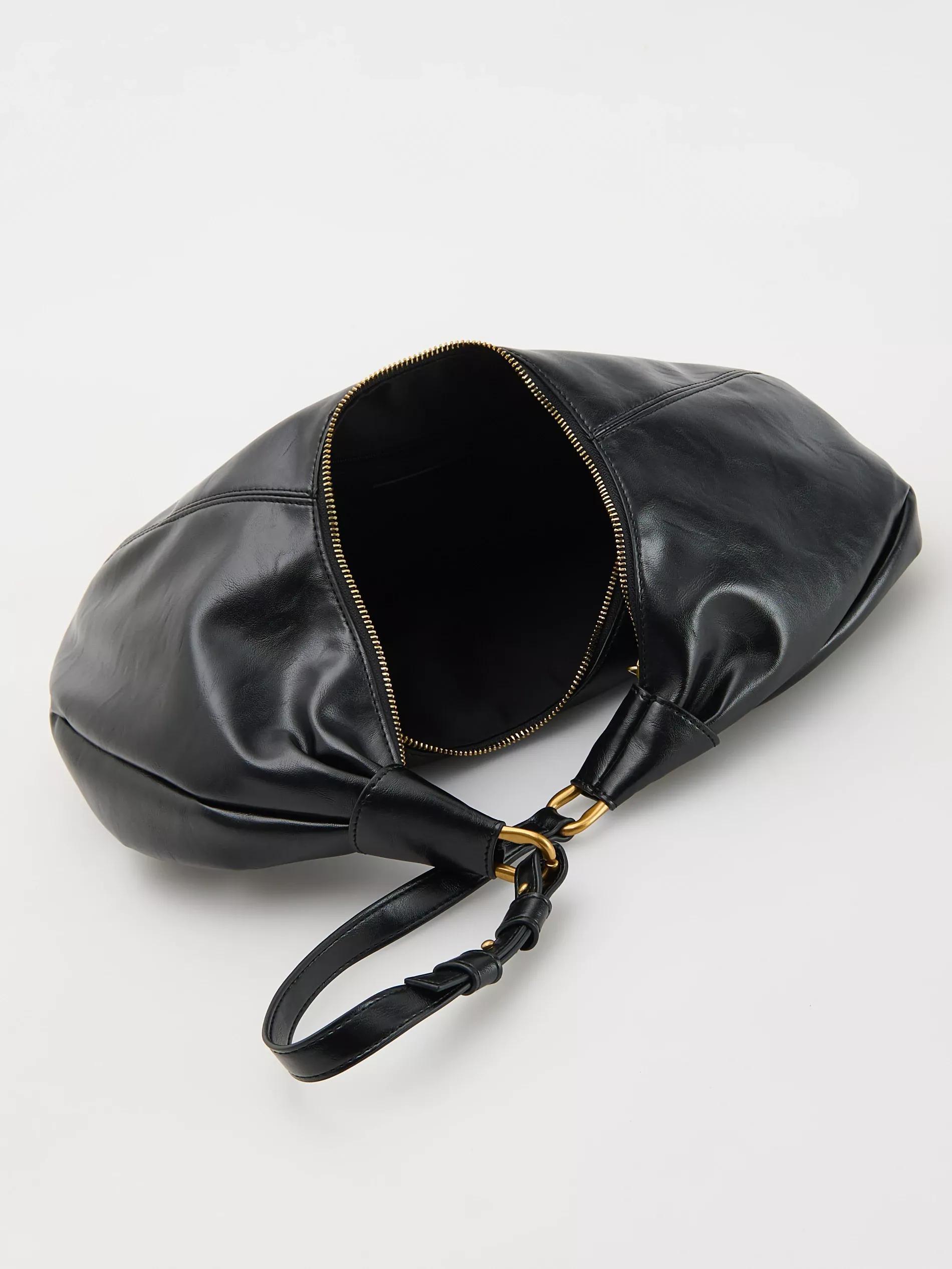 Black Plain Handmade Hobo Bag, Black, large image number 5