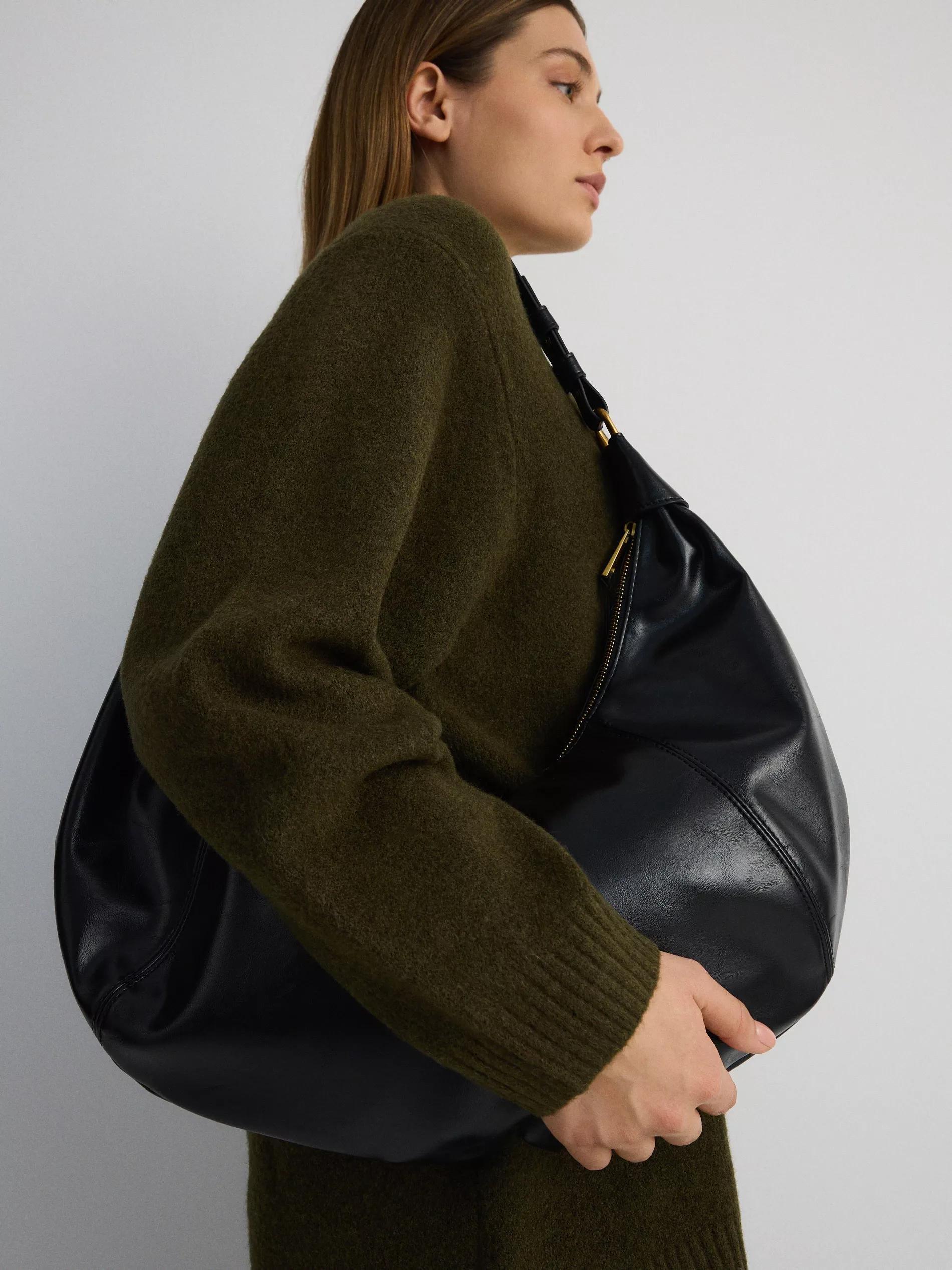 Black Plain Handmade Hobo Bag, Black, large image number 6