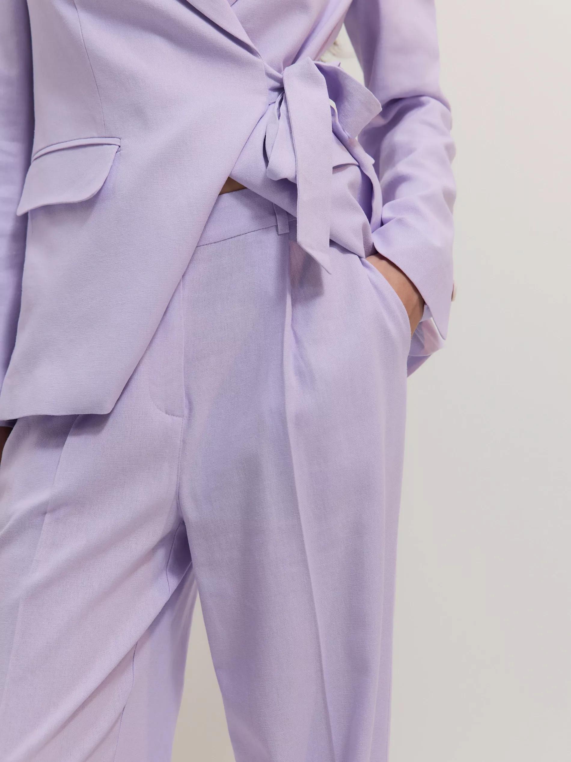 Lavender Wide Leg Trousers With High Linen Content, , large image number 2
