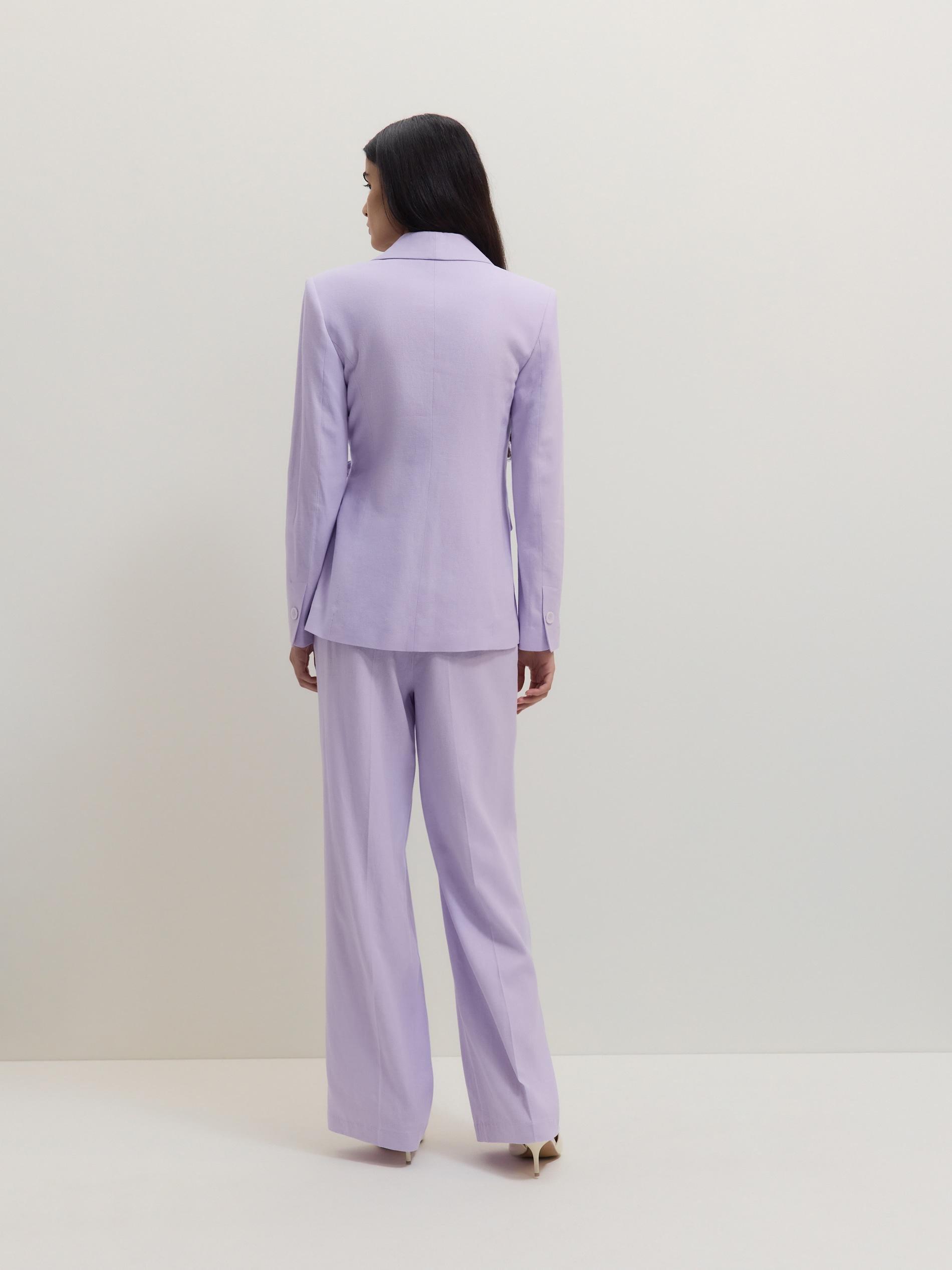 Lavender Wide Leg Trousers With High Linen Content, , large image number 3