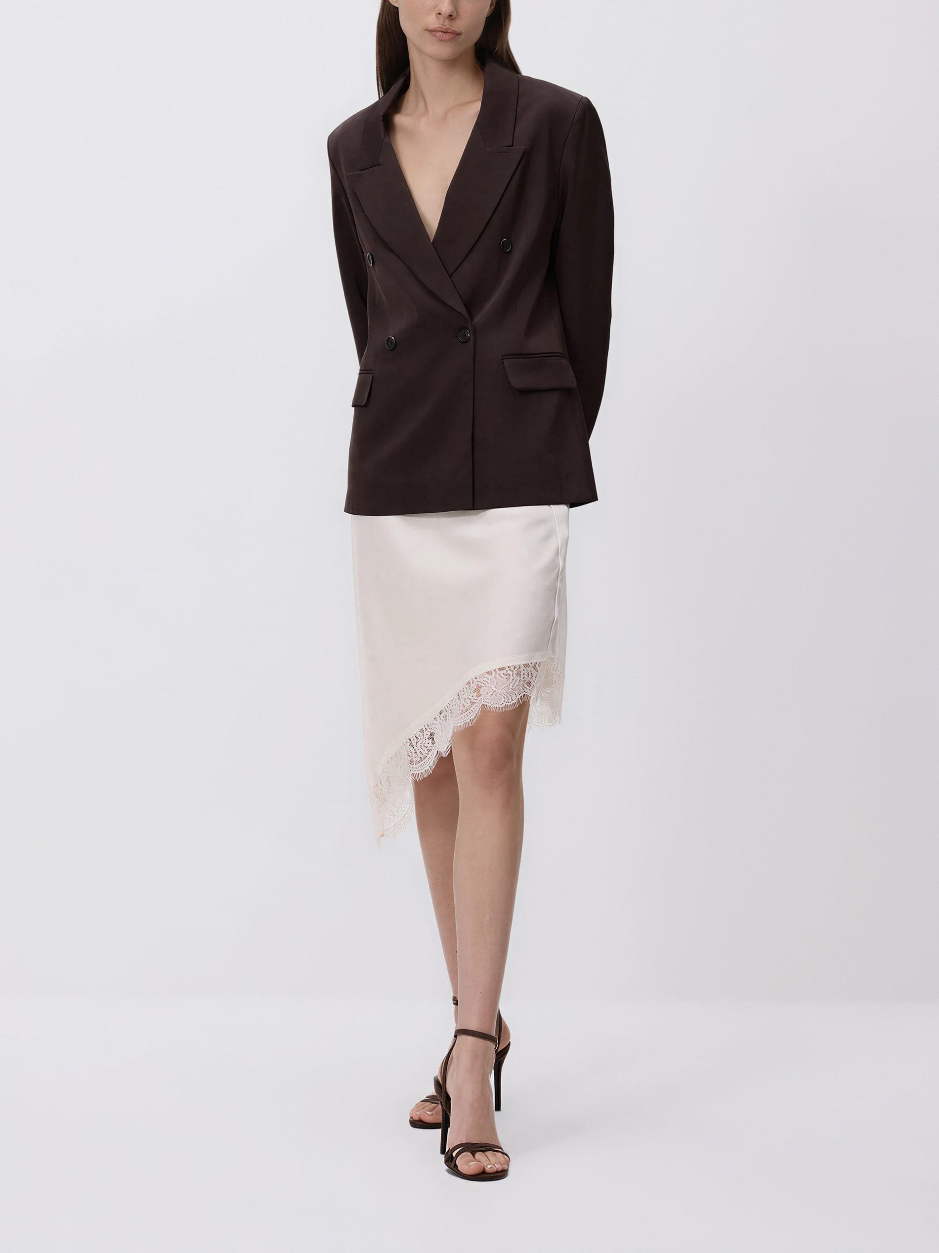Beige Asymmetric Hem Skirt, Ivory, large image number 0