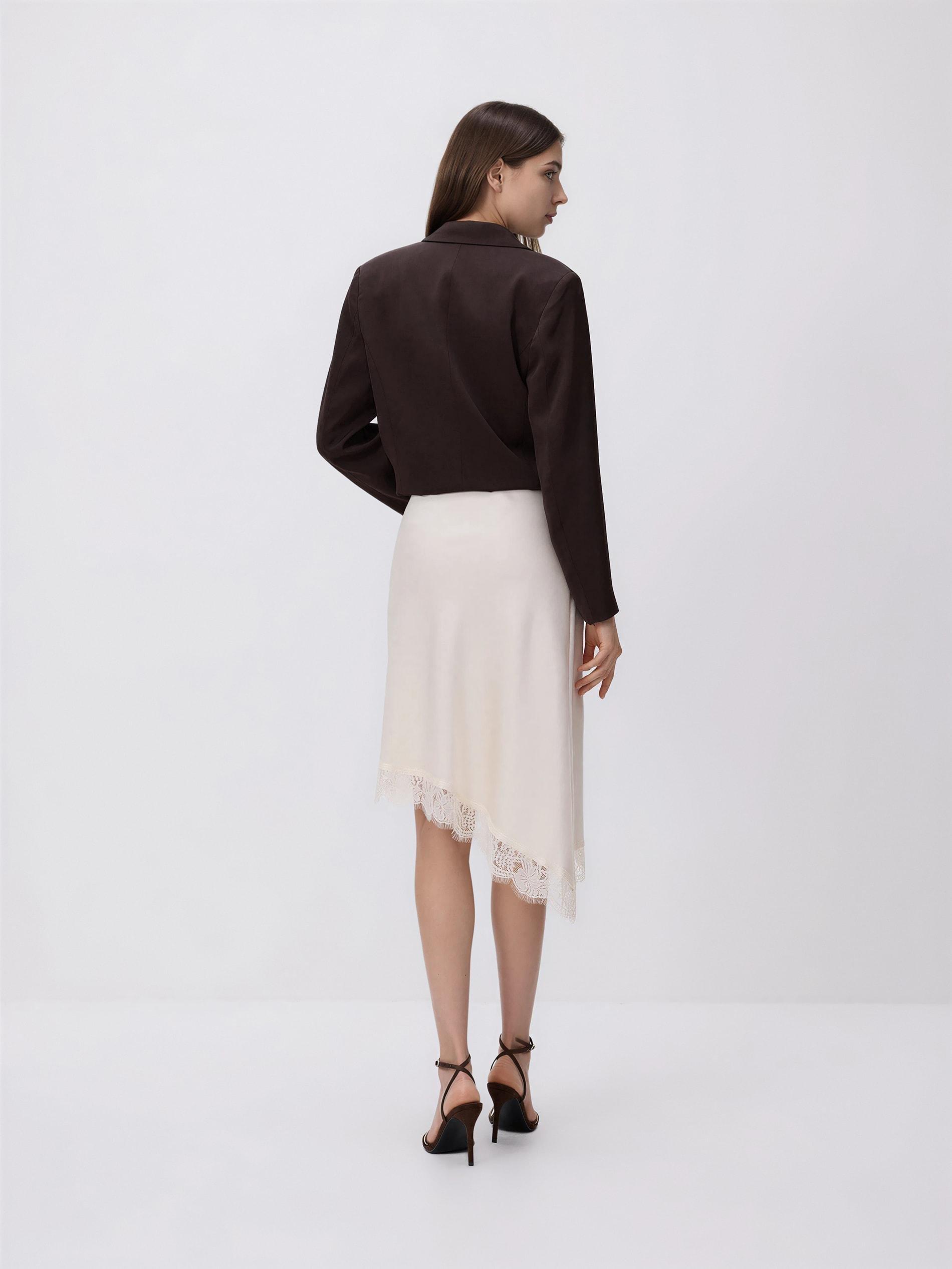 Beige Asymmetric Hem Skirt, Ivory, large image number 1