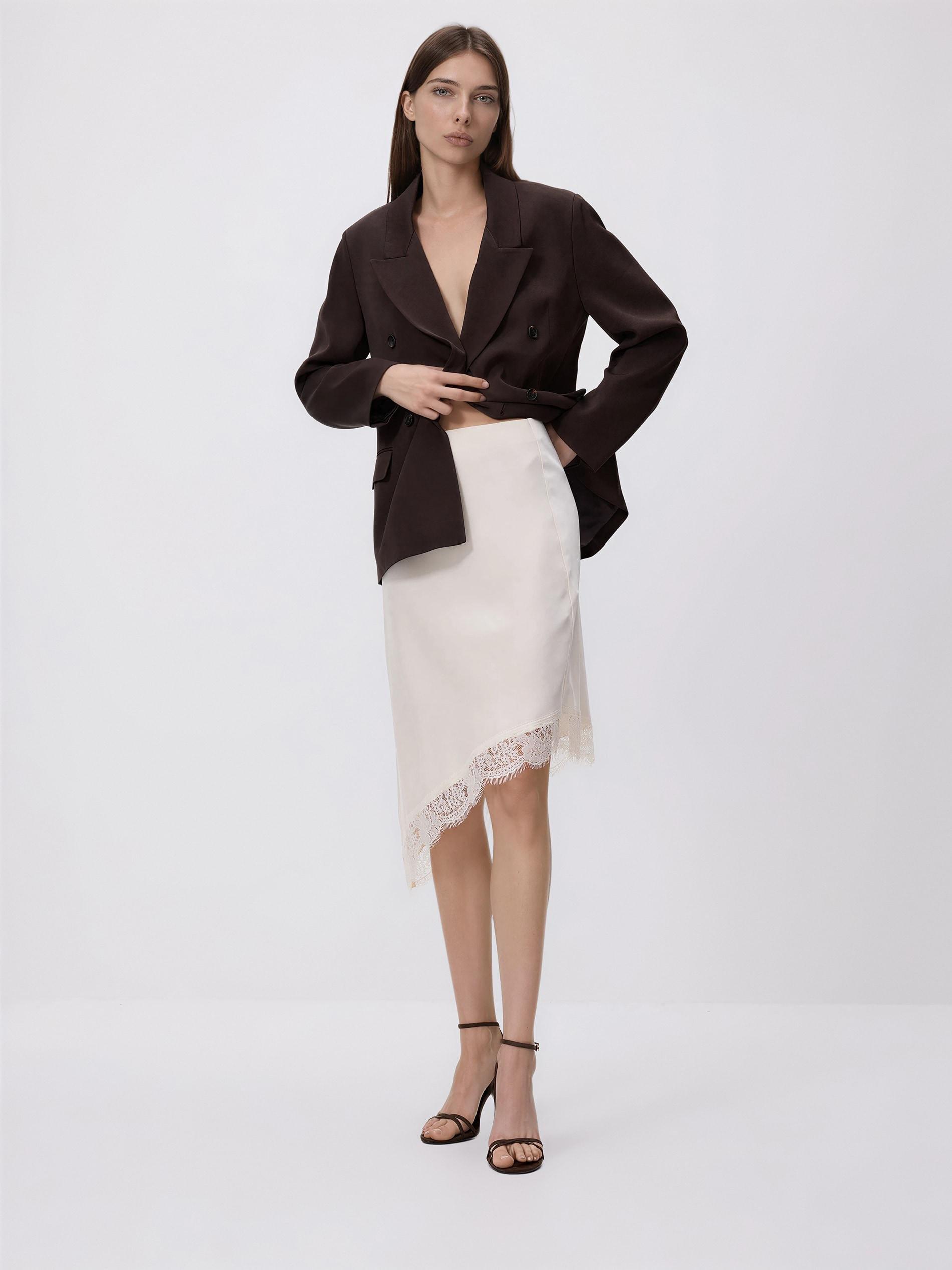 Beige Asymmetric Hem Skirt, Ivory, large image number 2