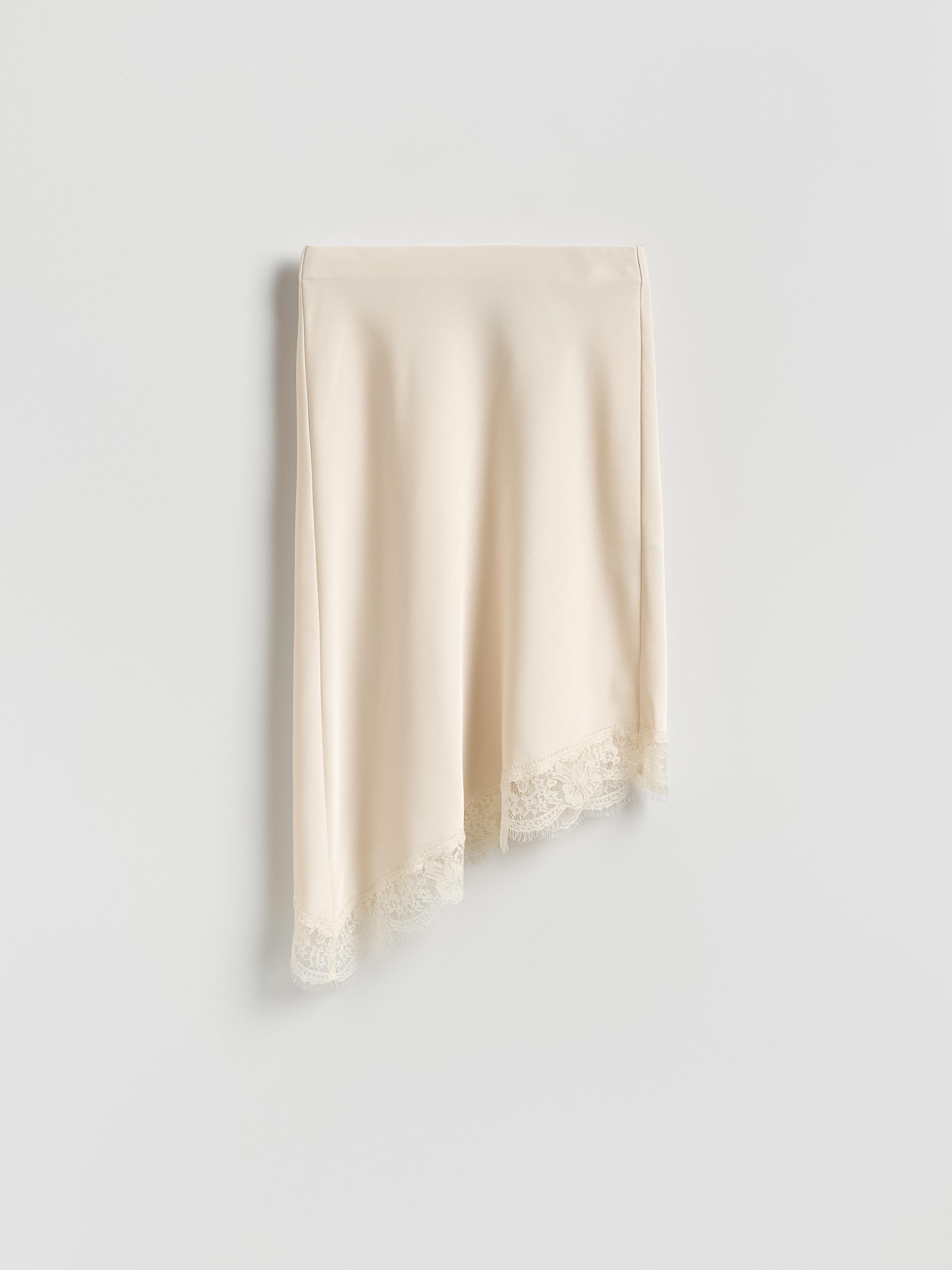 Beige Asymmetric Hem Skirt, Ivory, large image number 3