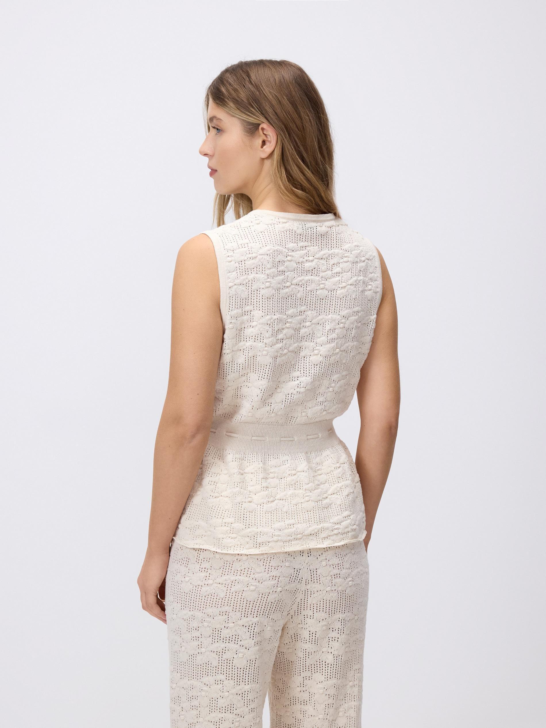 Beige Broderie Anglaise Blouse With Peplum Hem, Ivory, large image number 3
