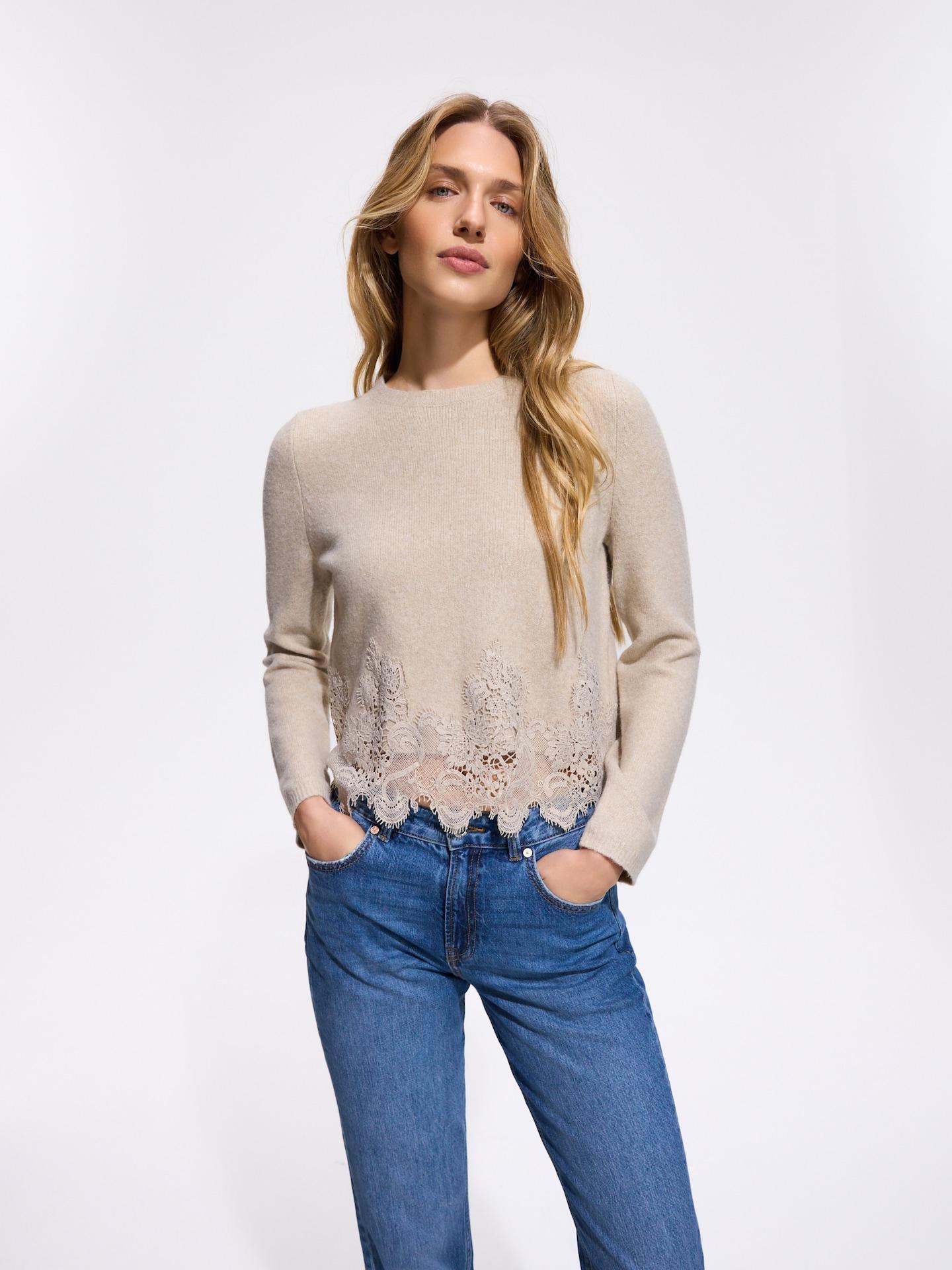 Beige Jumper With Lace Detail, Beige, large image number 1