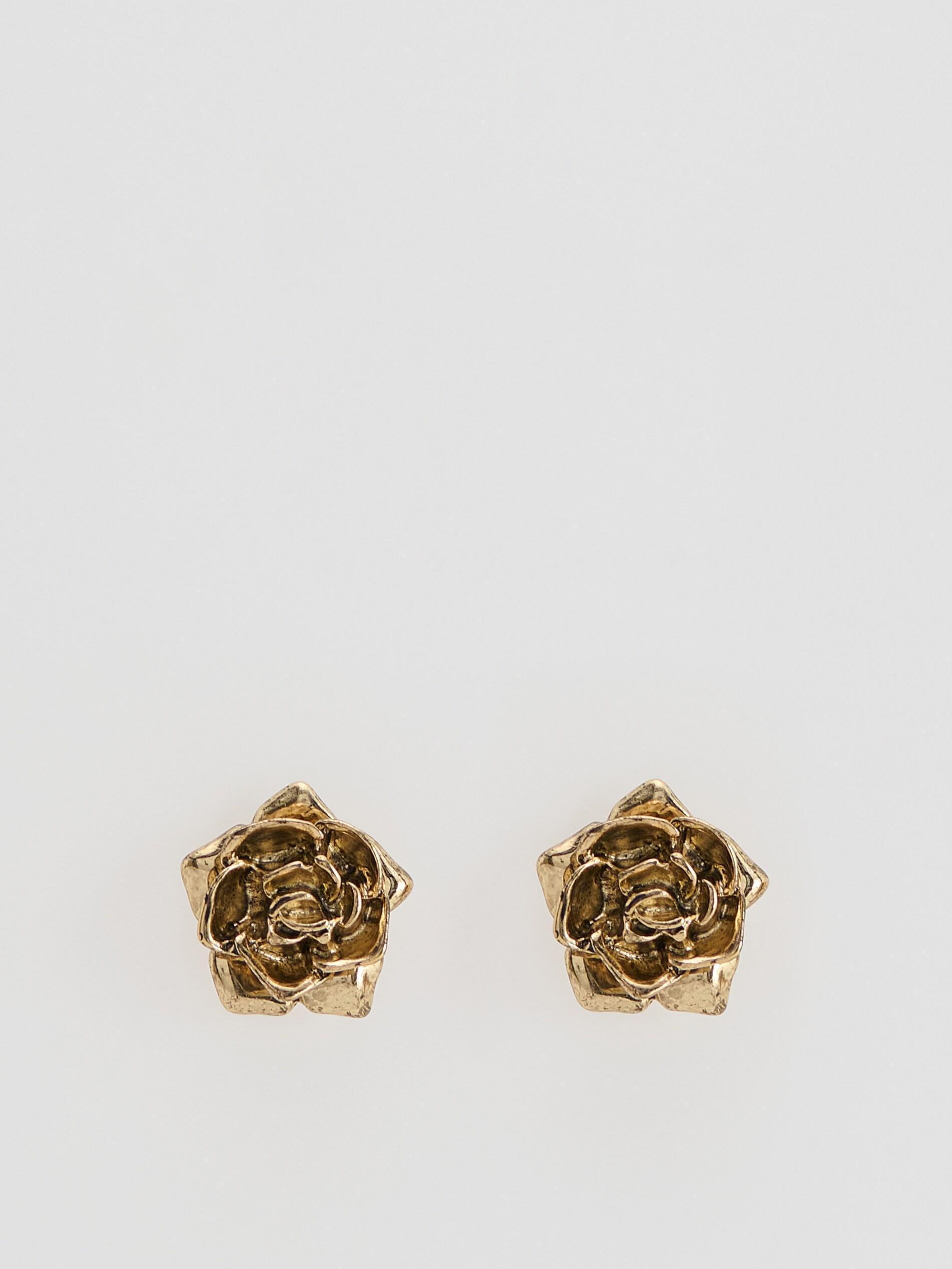 Gold Flower-Shaped Earrings, Golden, large image number 1