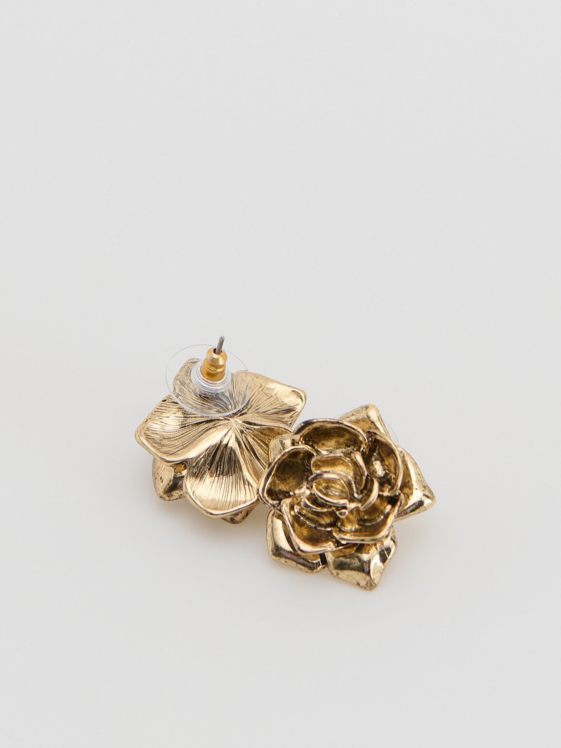 Gold Flower-Shaped Earrings, Golden, large image number 3