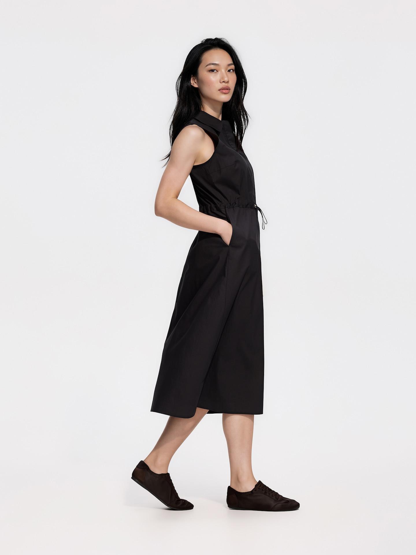 Black Midi Dress With Collar, Black, medium
