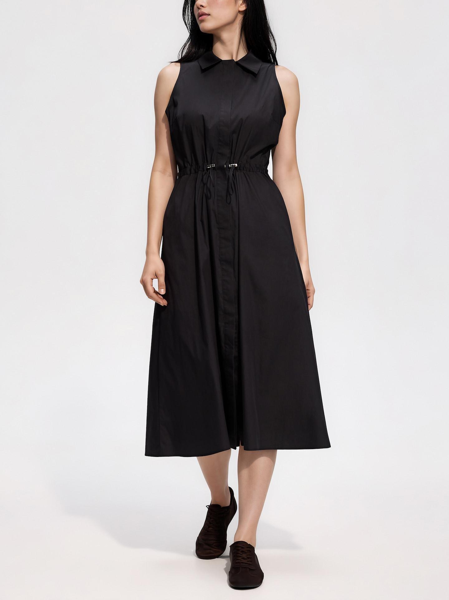 Black Midi Dress With Collar, Black, medium