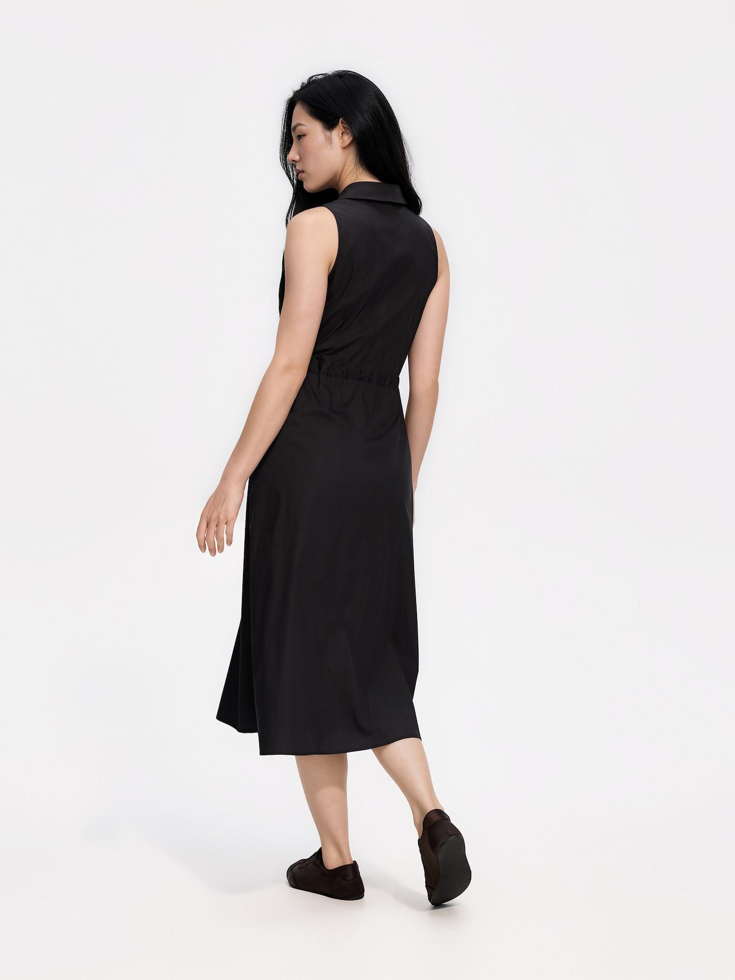 Black Midi Dress With Collar, Black, large image number 3