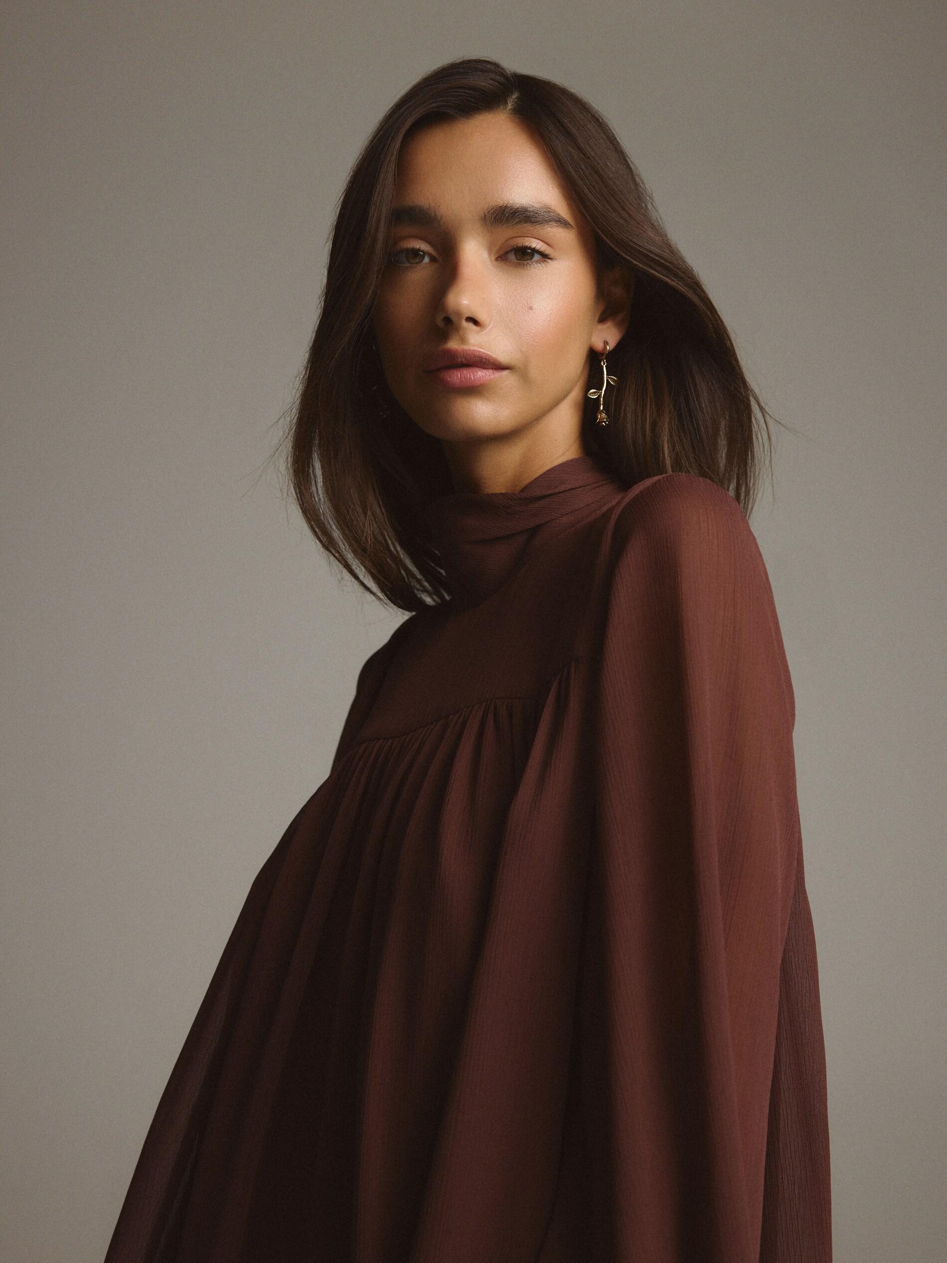 Gold Dangling Flower Earrings, Golden, large image number 0