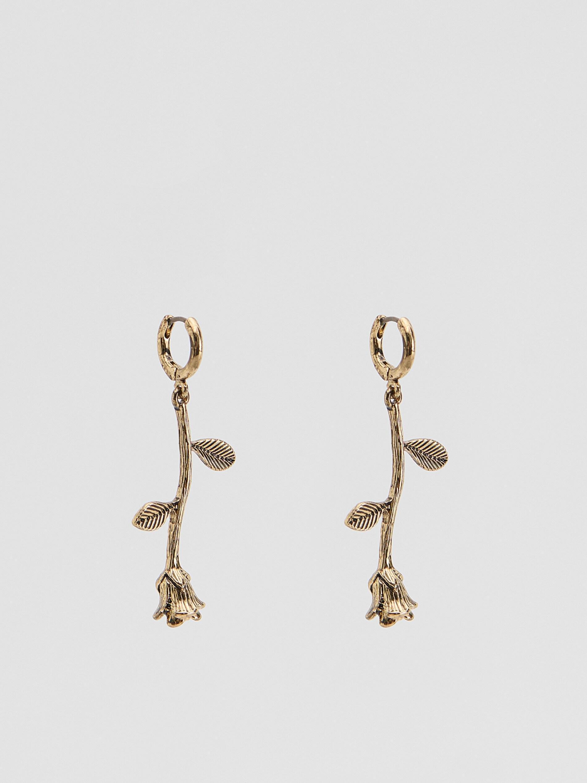 Gold Dangling Flower Earrings, Golden, large image number 1