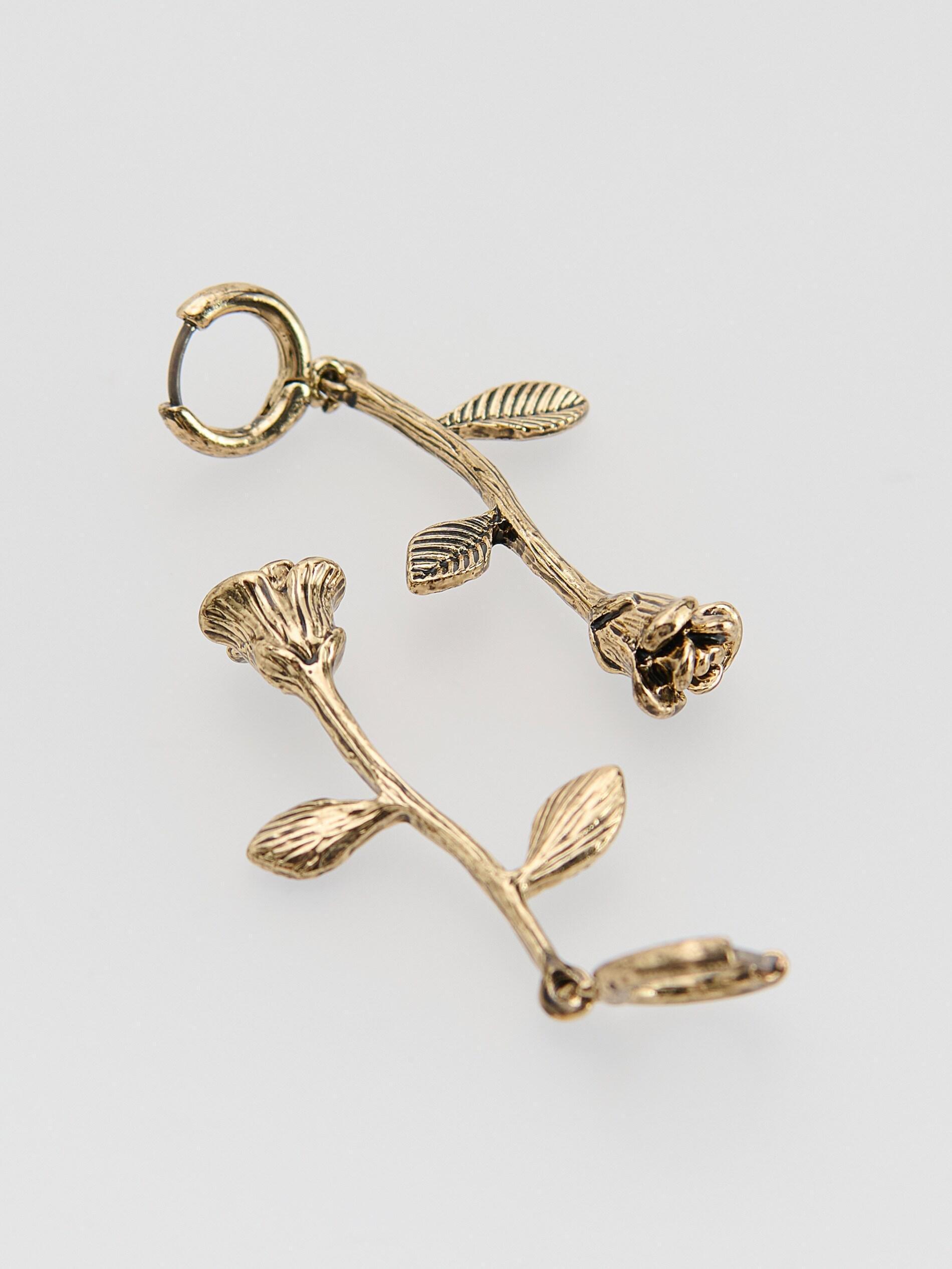 Gold Dangling Flower Earrings, Golden, large image number 2