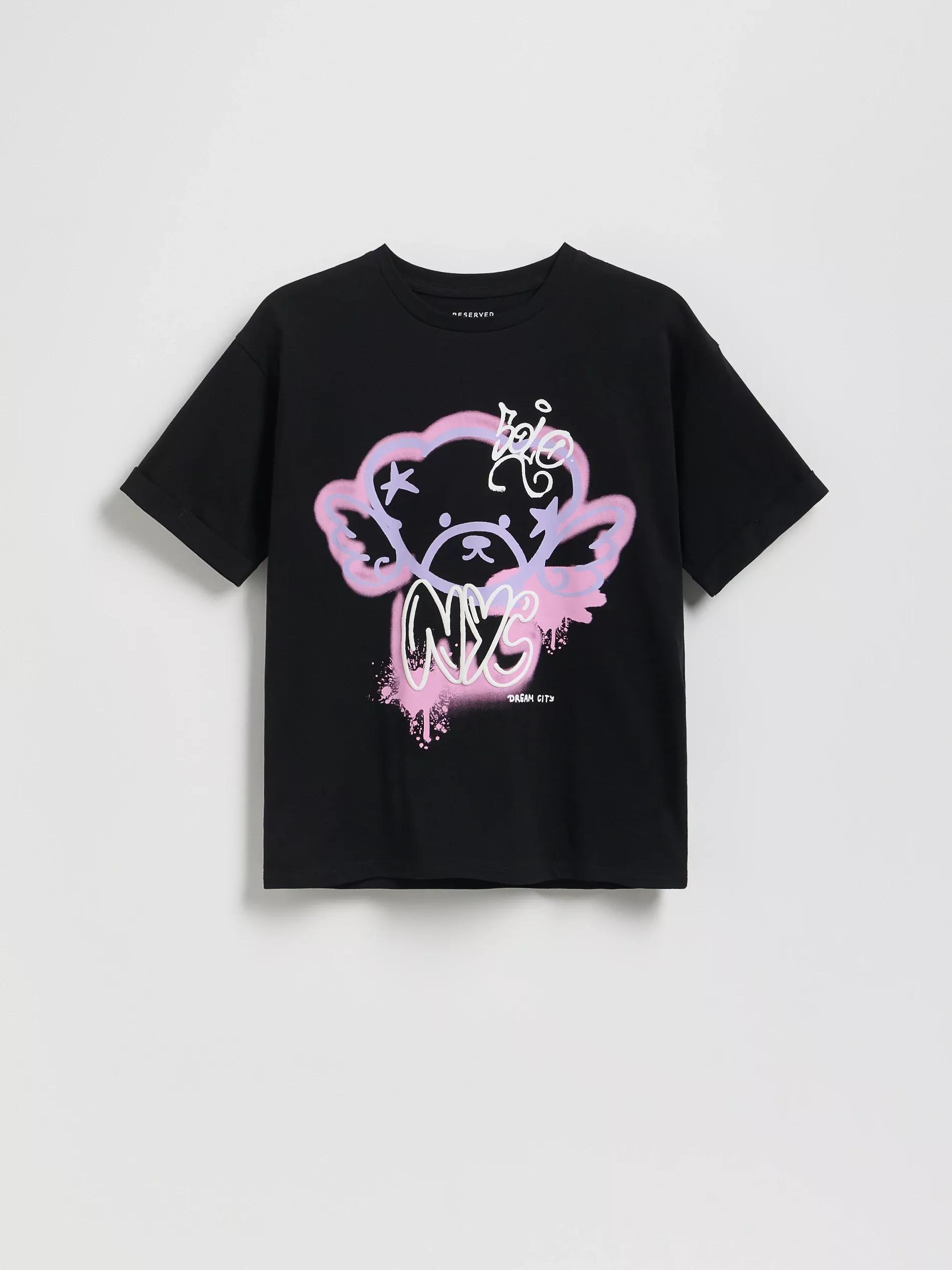 BLACK T-shirt with print, Black, large image number 0