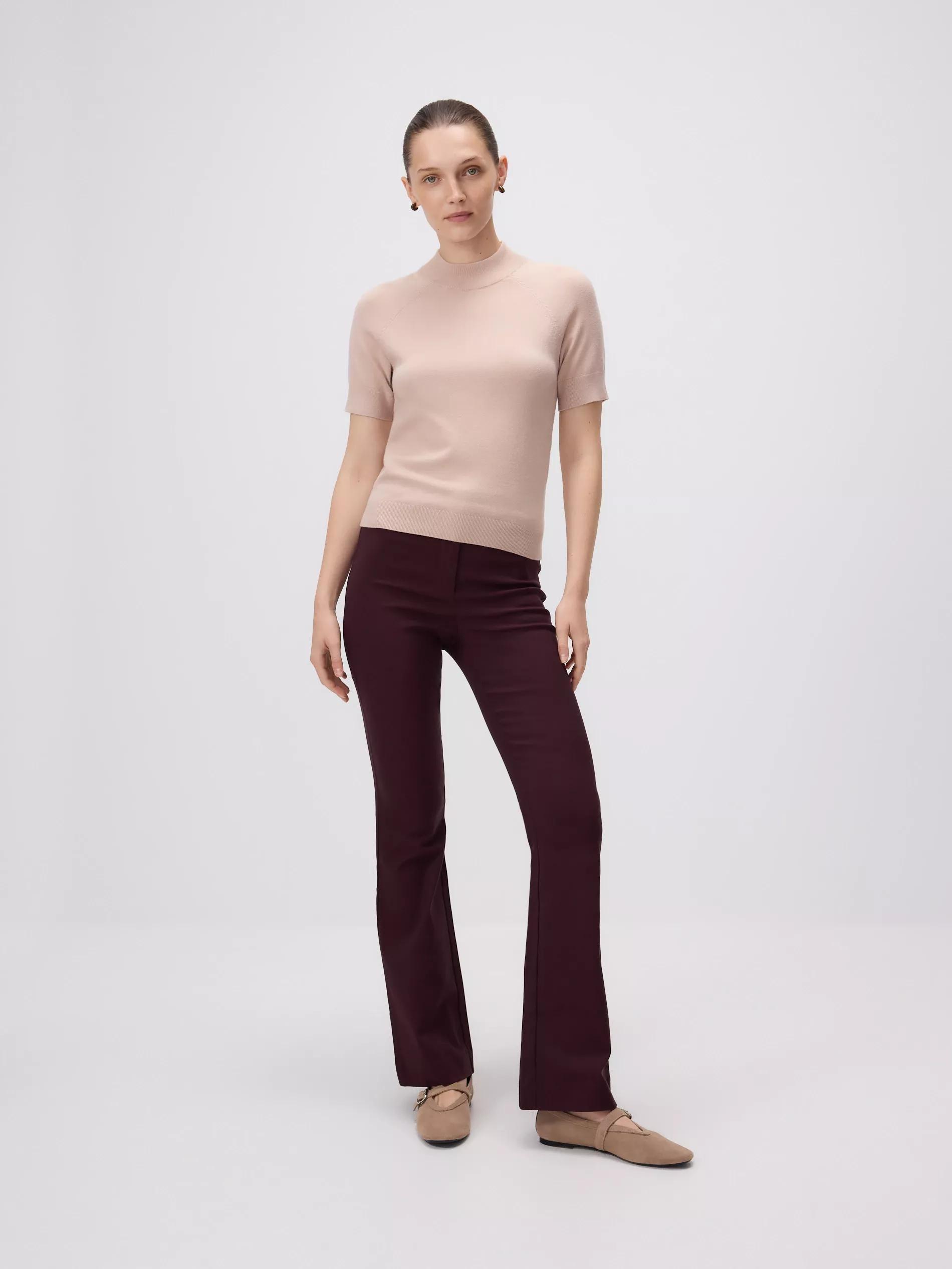 Burgundy Viscose Blend Flare Trousers, Purple, medium