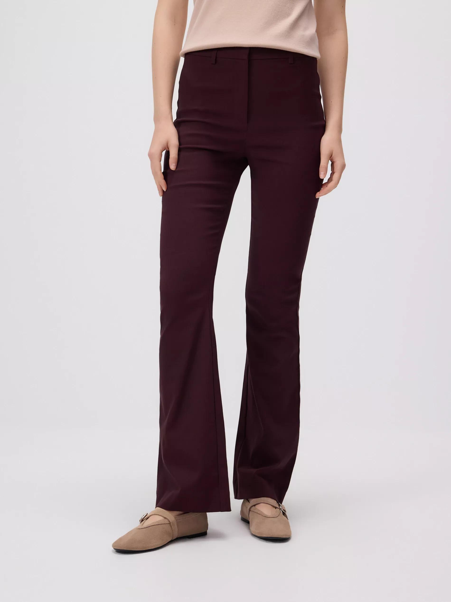Burgundy Viscose Blend Flare Trousers, Purple, large image number 1