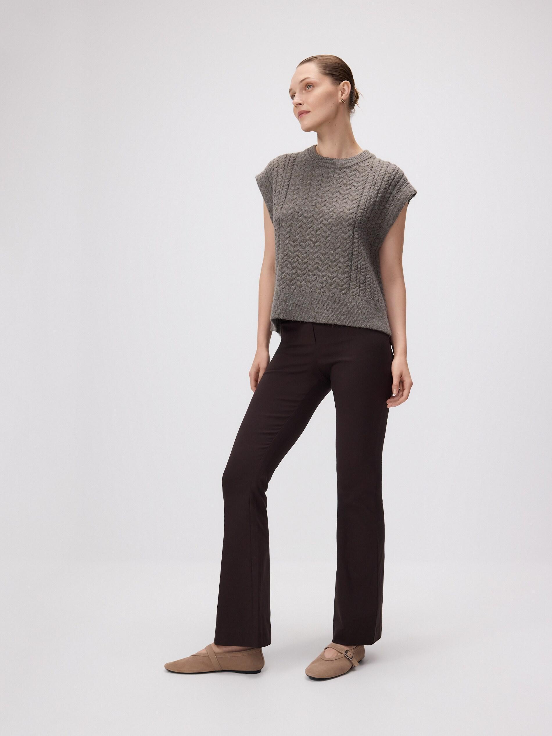 Brown Viscose Blend Flare Trousers, Brown, medium