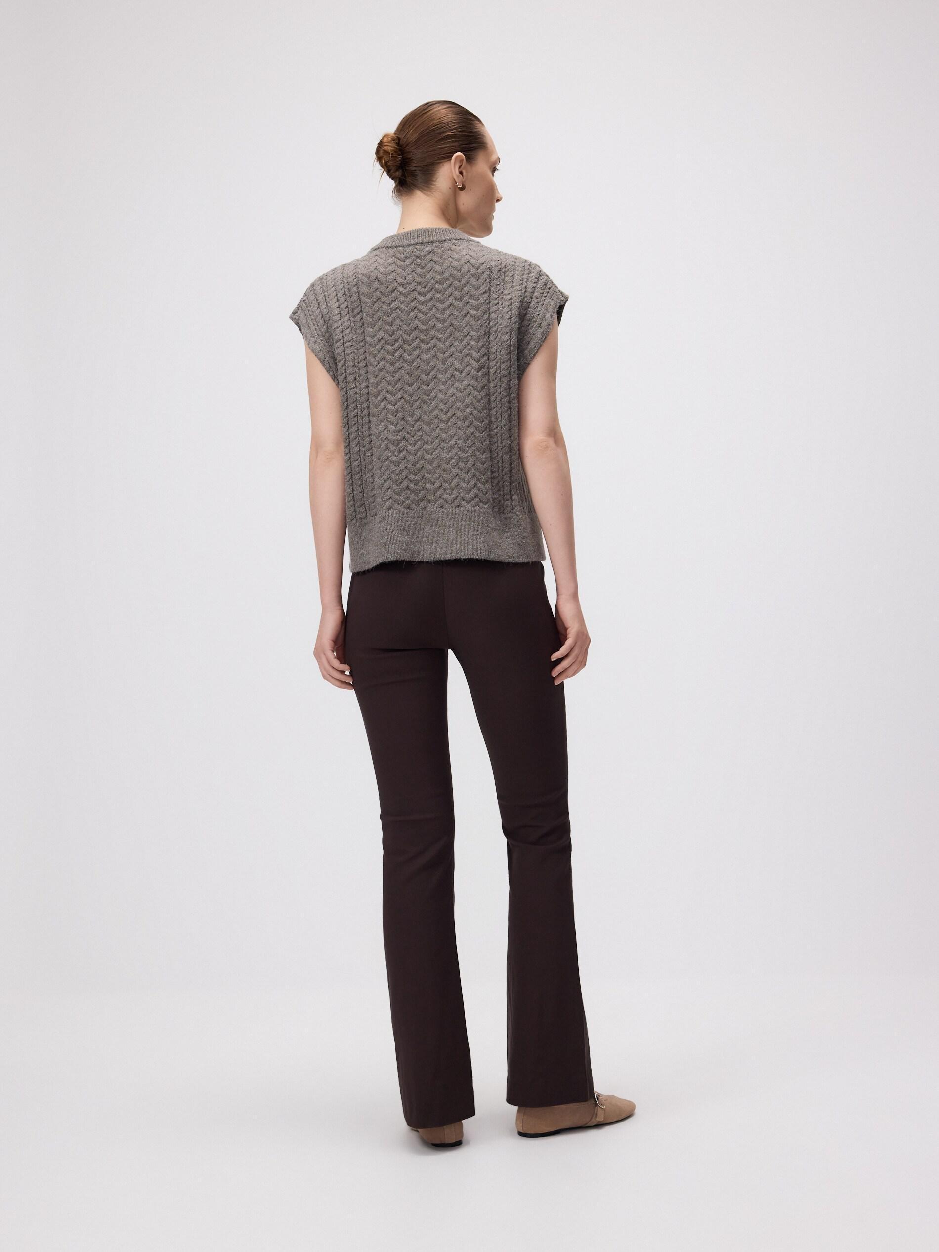 Brown Viscose Blend Flare Trousers, Brown, large image number 1