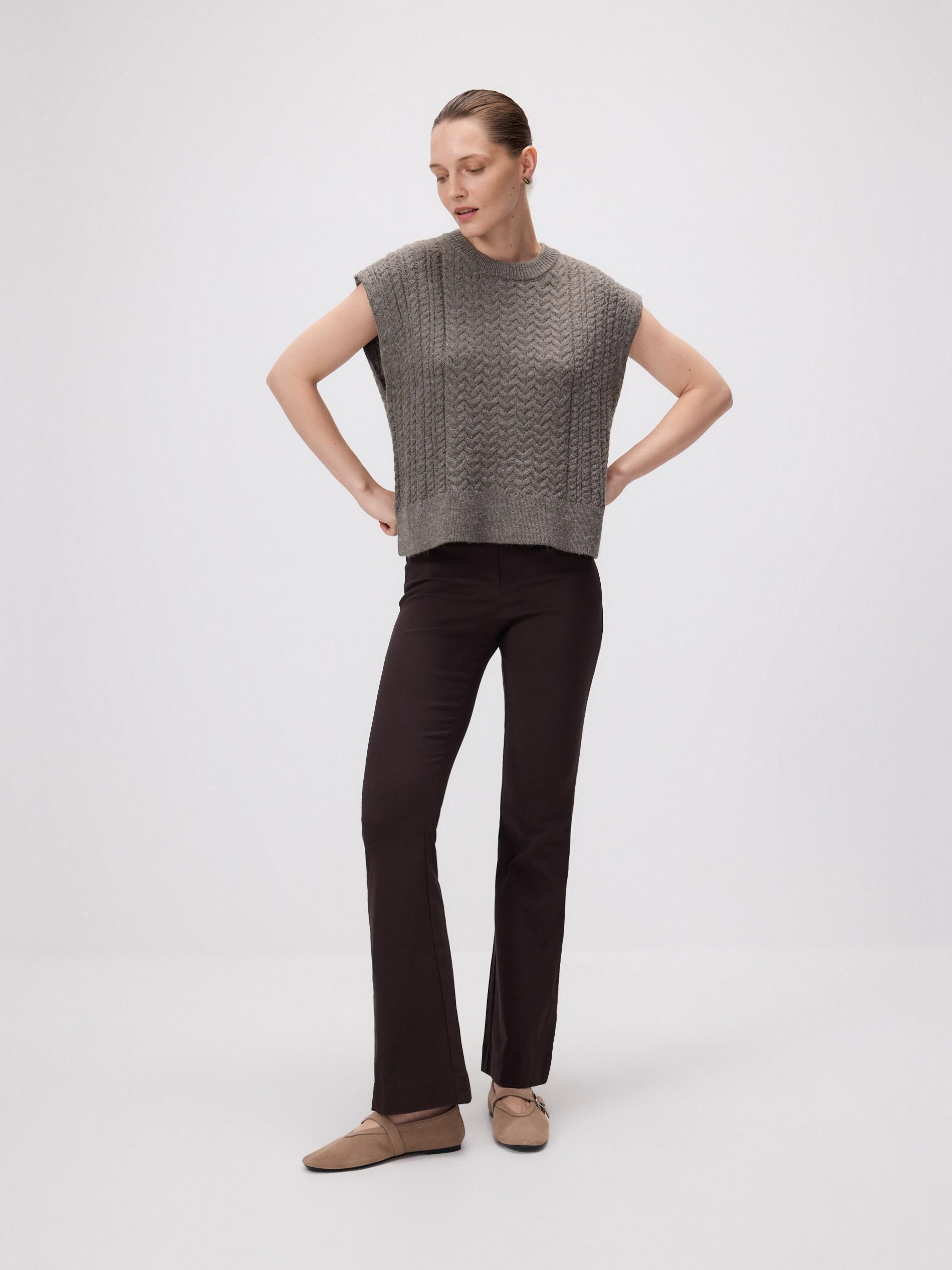 Brown Viscose Blend Flare Trousers, Brown, large image number 2