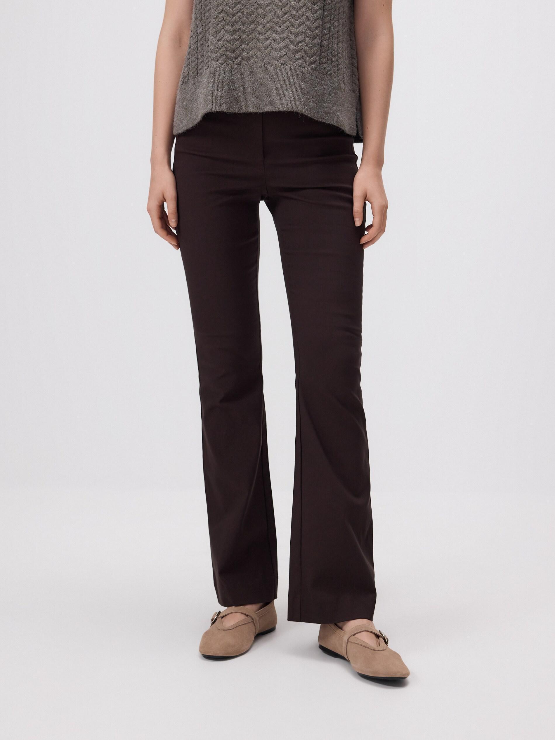 Brown Viscose Blend Flare Trousers, Brown, large image number 3