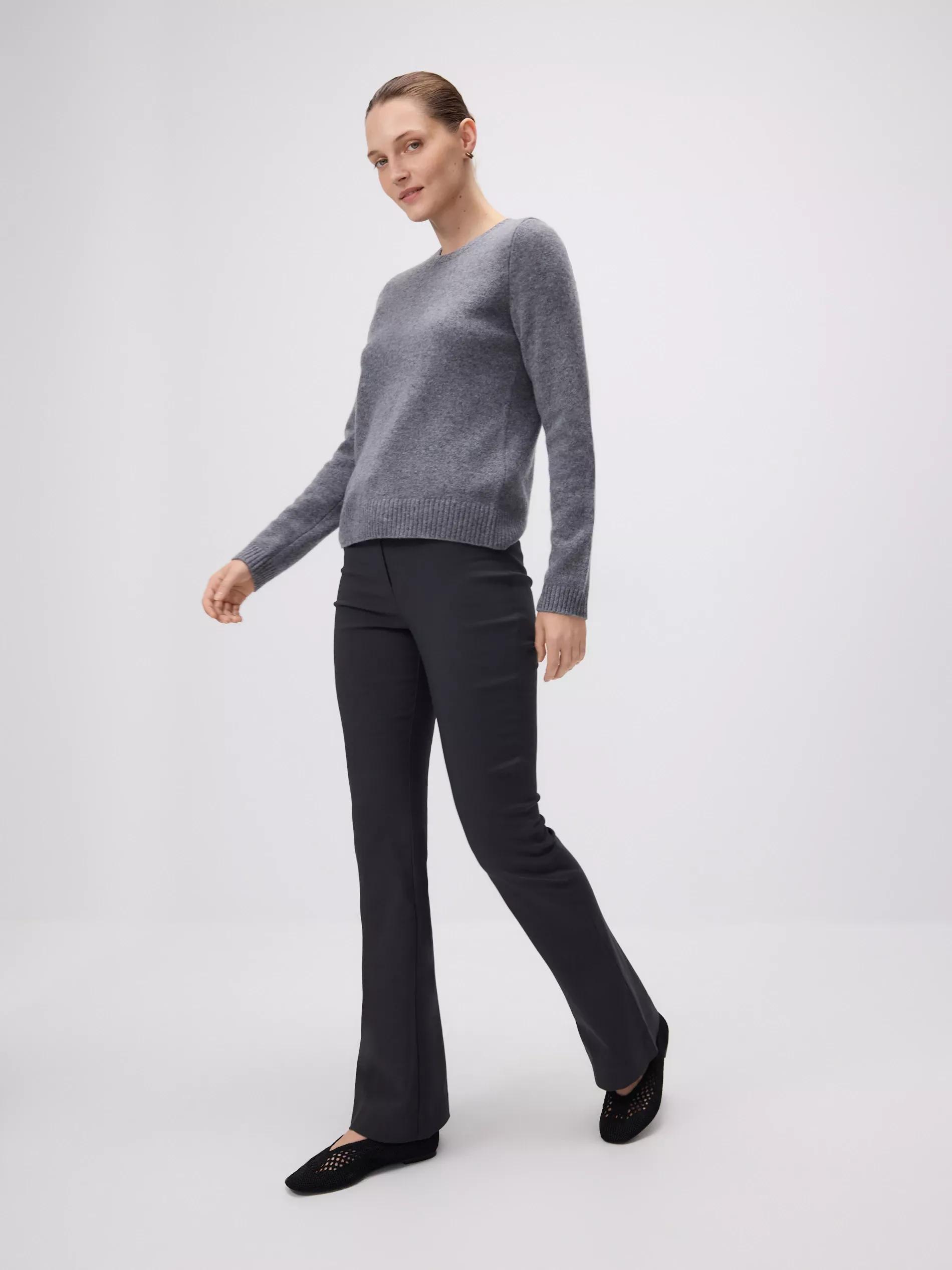 Grey Viscose Blend Flare Trousers, Grey, medium