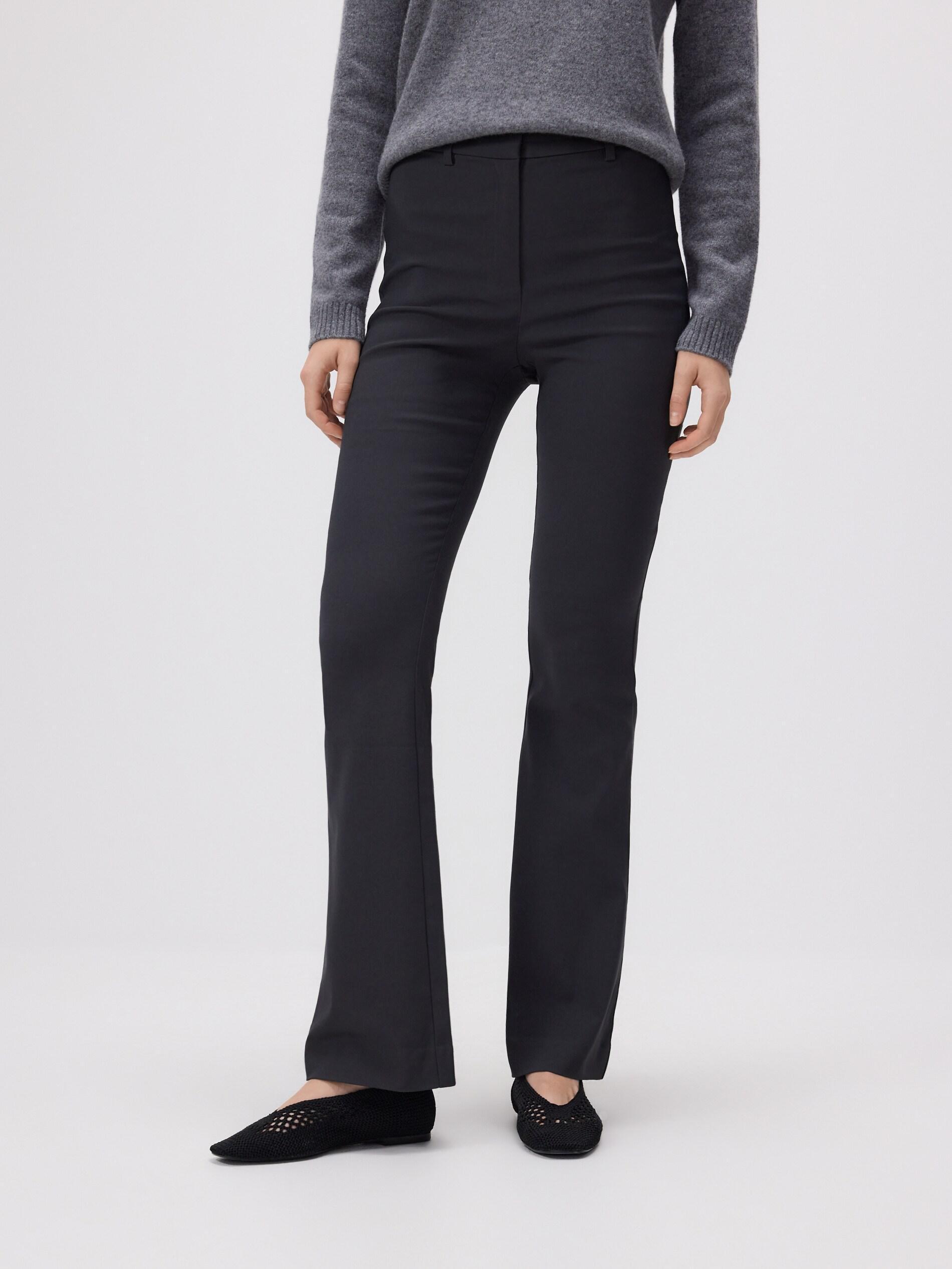 Grey Viscose Blend Flare Trousers, Grey, large image number 1
